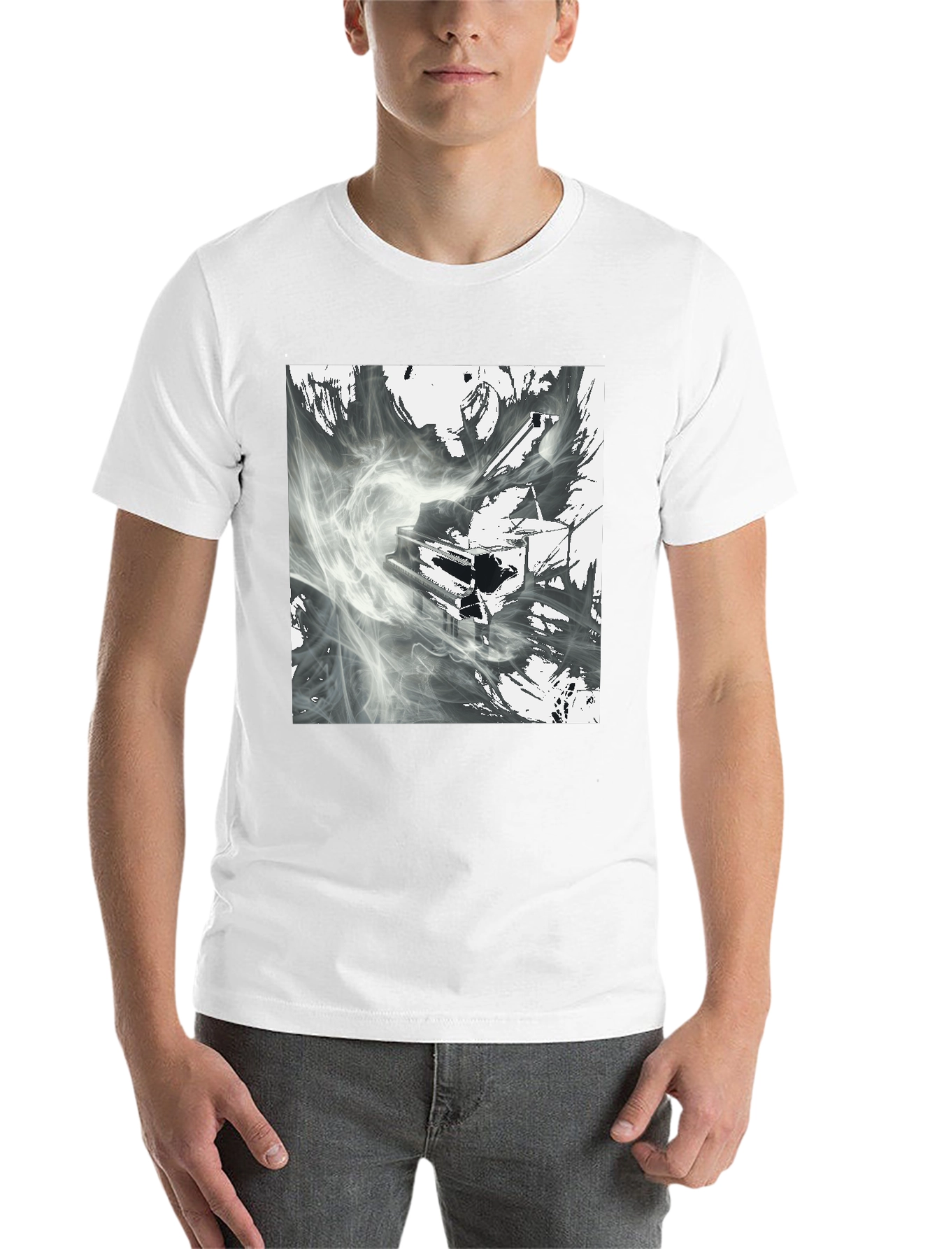 Black Abstract Piano T-Shirt - Artistic Graphic Tee view 14