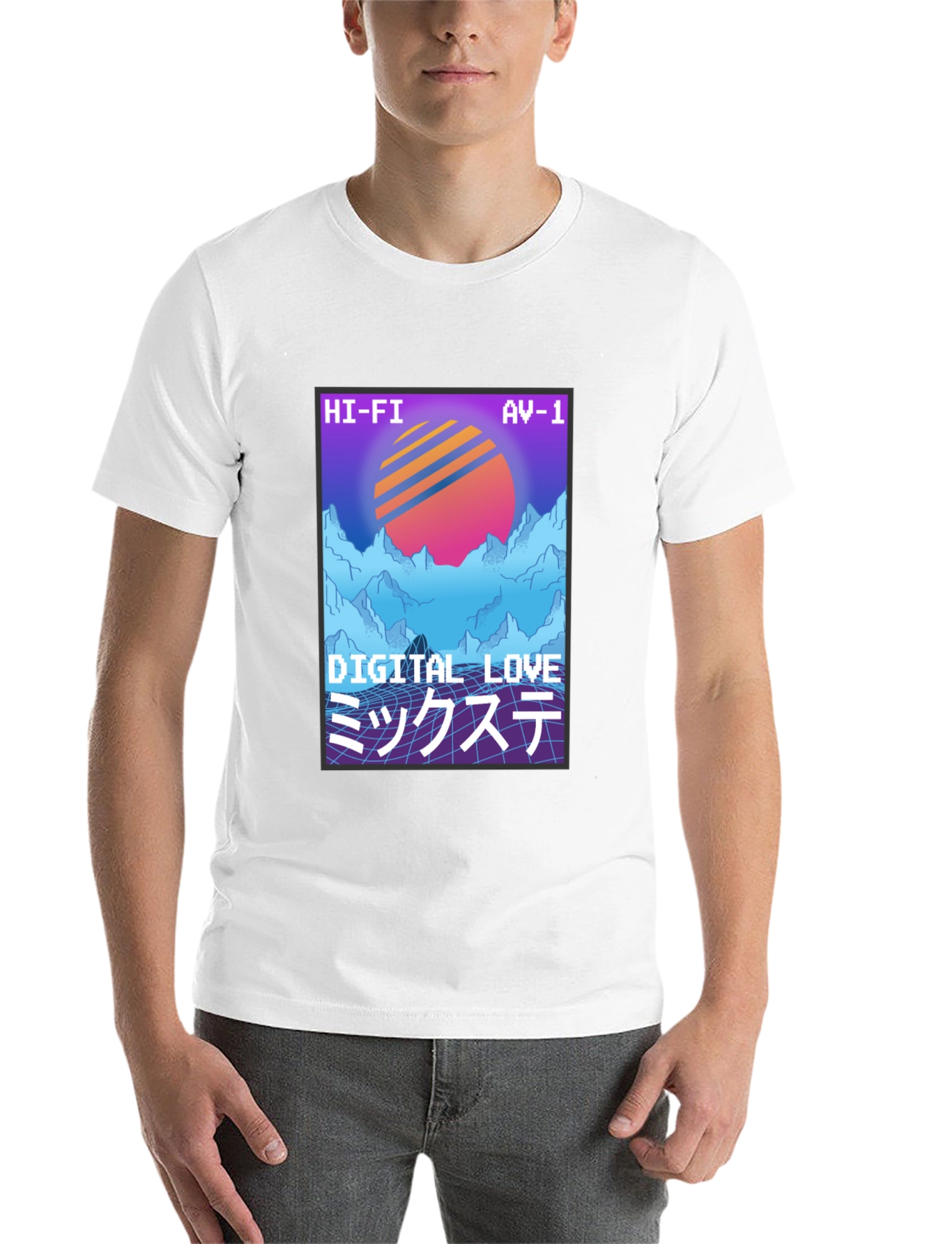 Black Retro Digital Love T-Shirt - 80s Synthwave Style view 14