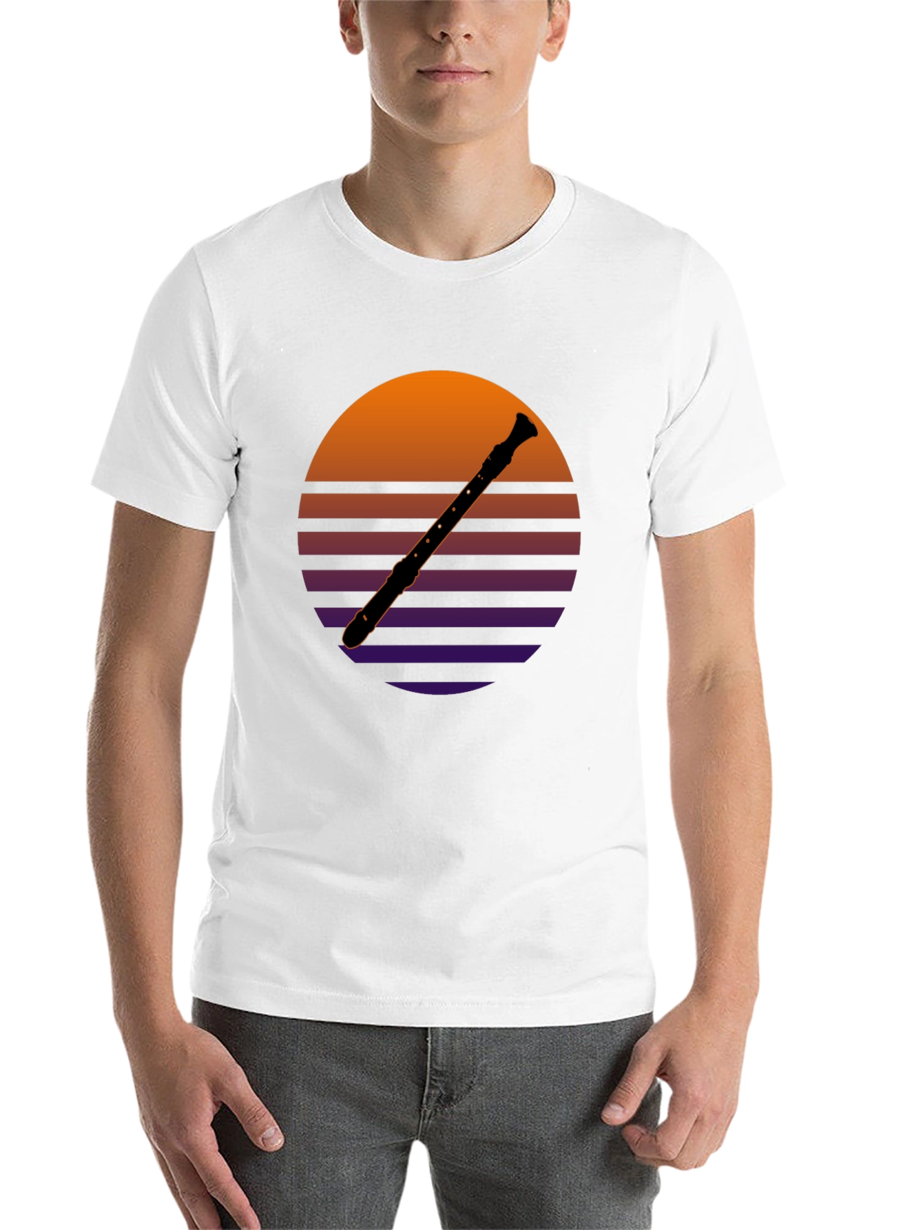 Black Retro Recorder T-Shirt - Vintage Sunset Design view 14