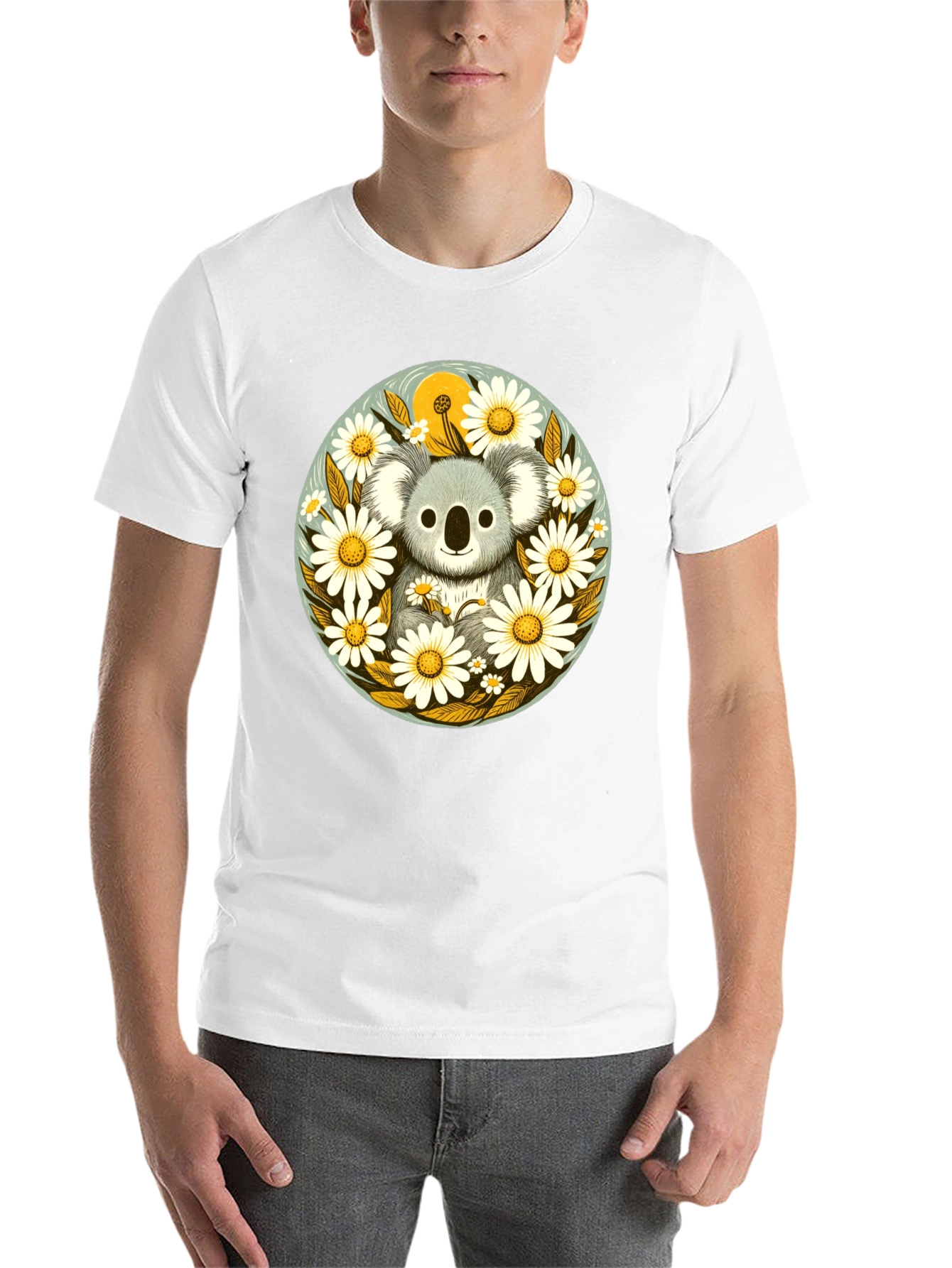 Black Koala & Daisy Graphic Tee - Black Cotton T-Shirt view 14