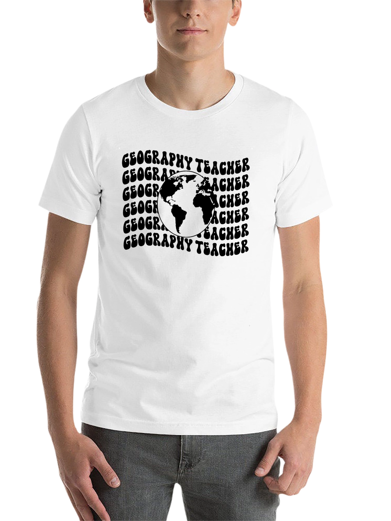 Black Geography Teacher Graphic T-Shirt - Black view 14