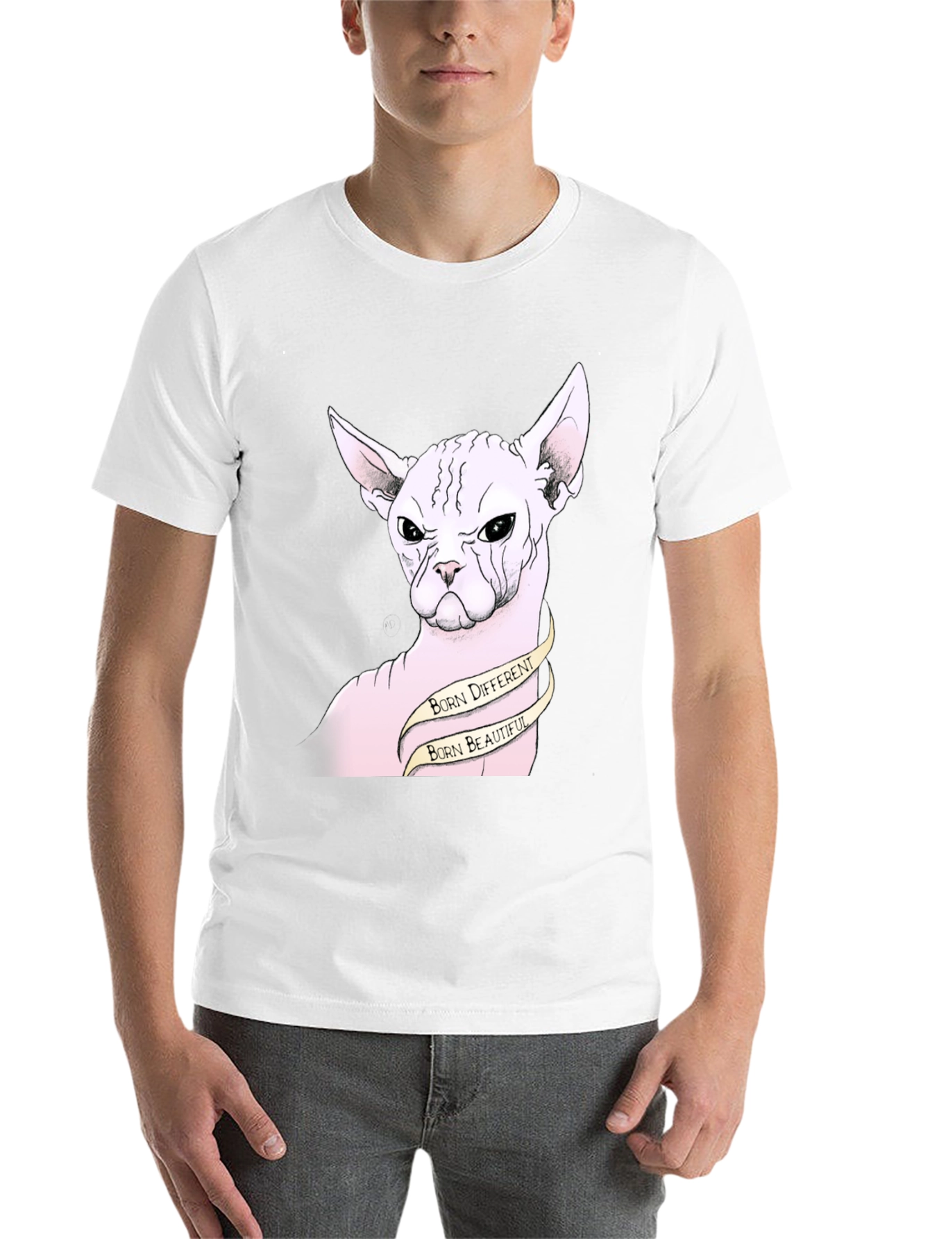 Black Unique Sphynx Cat Graphic Tee - Born Different, Beautiful view 14