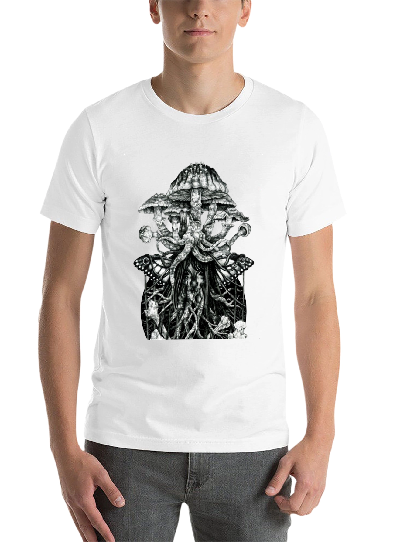 Black Mushroom & Butterfly Graphic Tee - Unique Design view 14