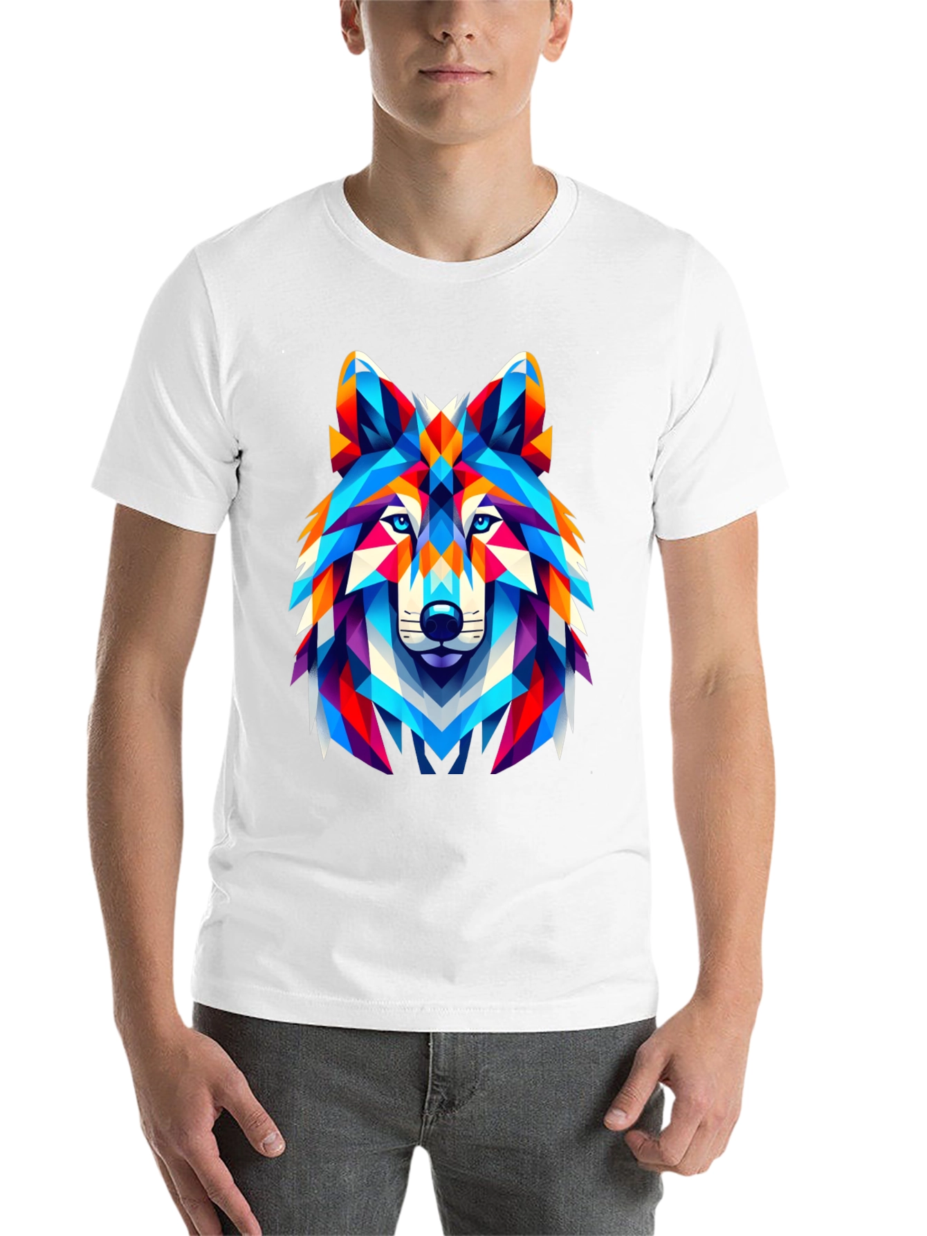 Black Geometric Wolf Head Graphic T-Shirt - Black view 14
