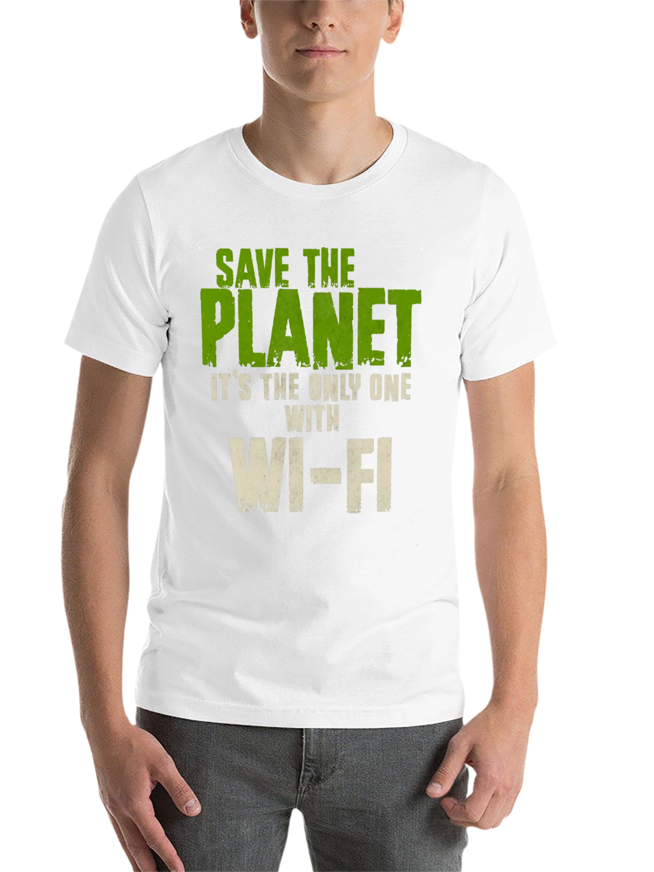 Black Save the Planet T-Shirt - Wi-Fi Humor Tee view 14