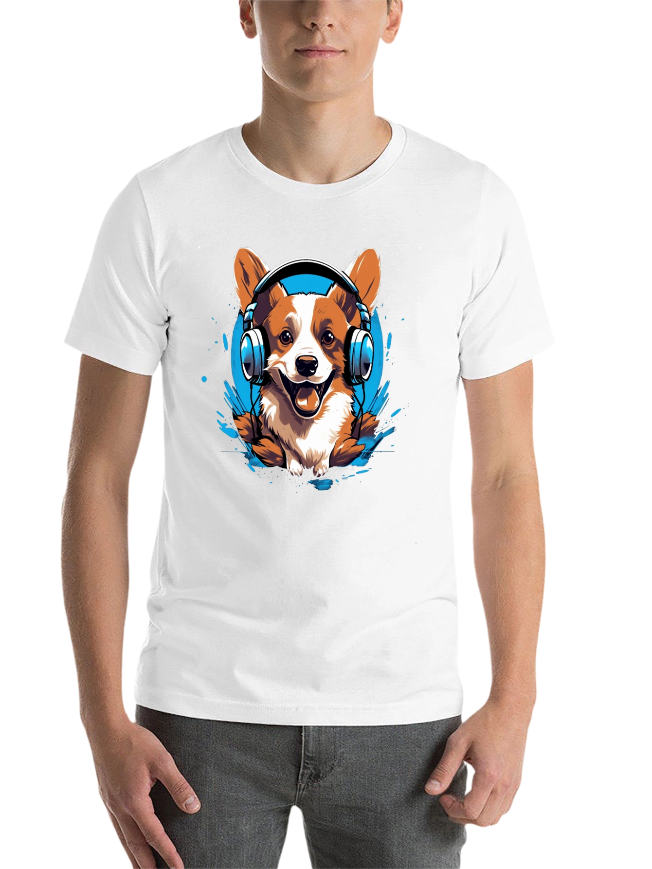 Black Corgi Headphones Graphic Tee view 14