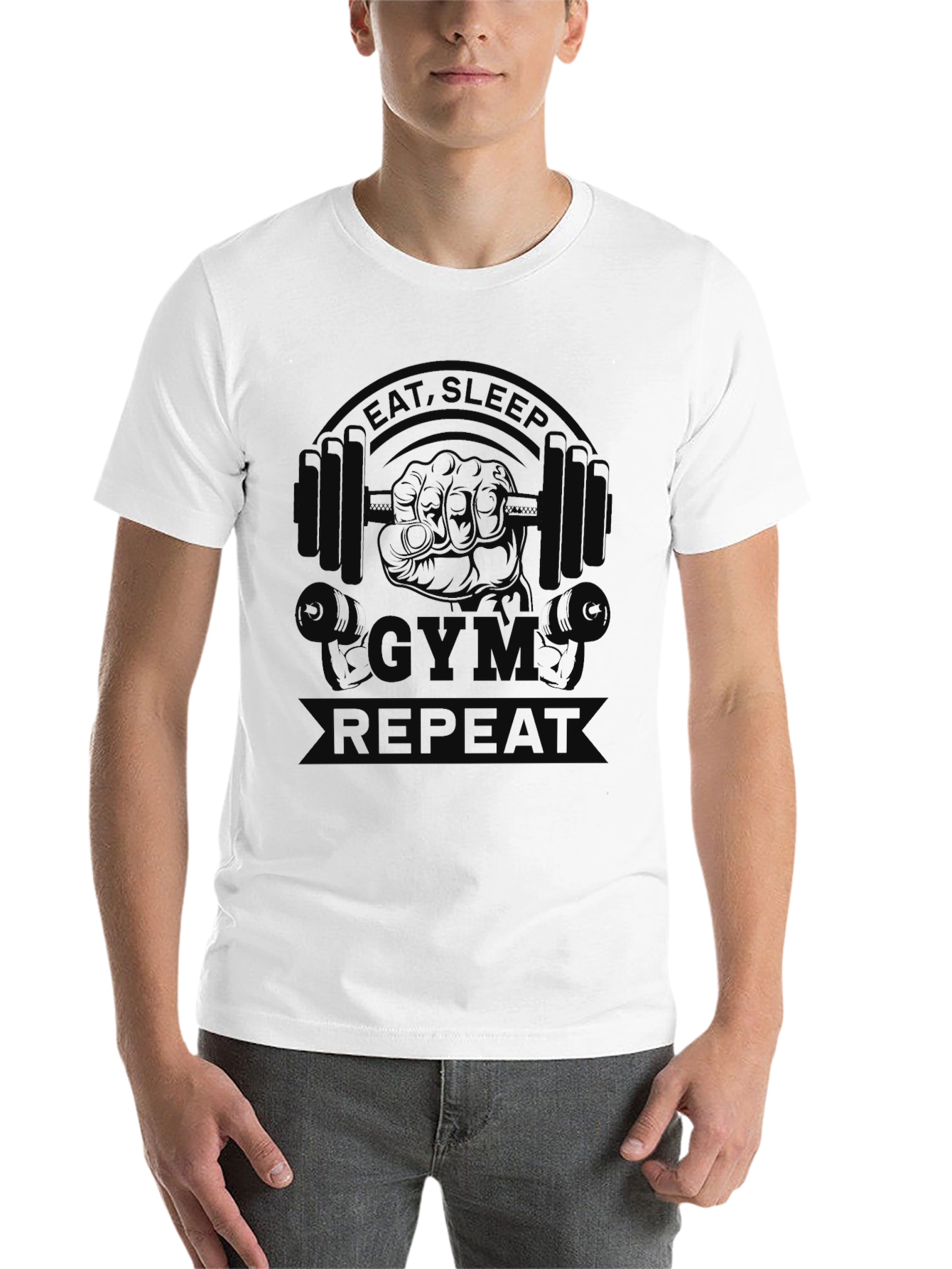 Black Eat Sleep Gym Repeat T-Shirt - Black Cotton Tee view 14