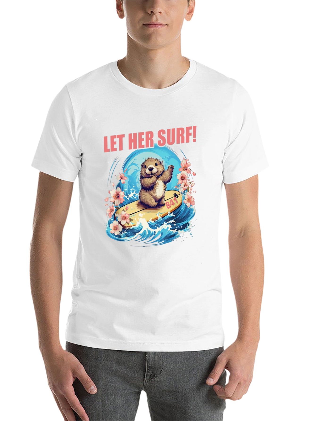Black Let Her Surf! Graphic T-Shirt view 14
