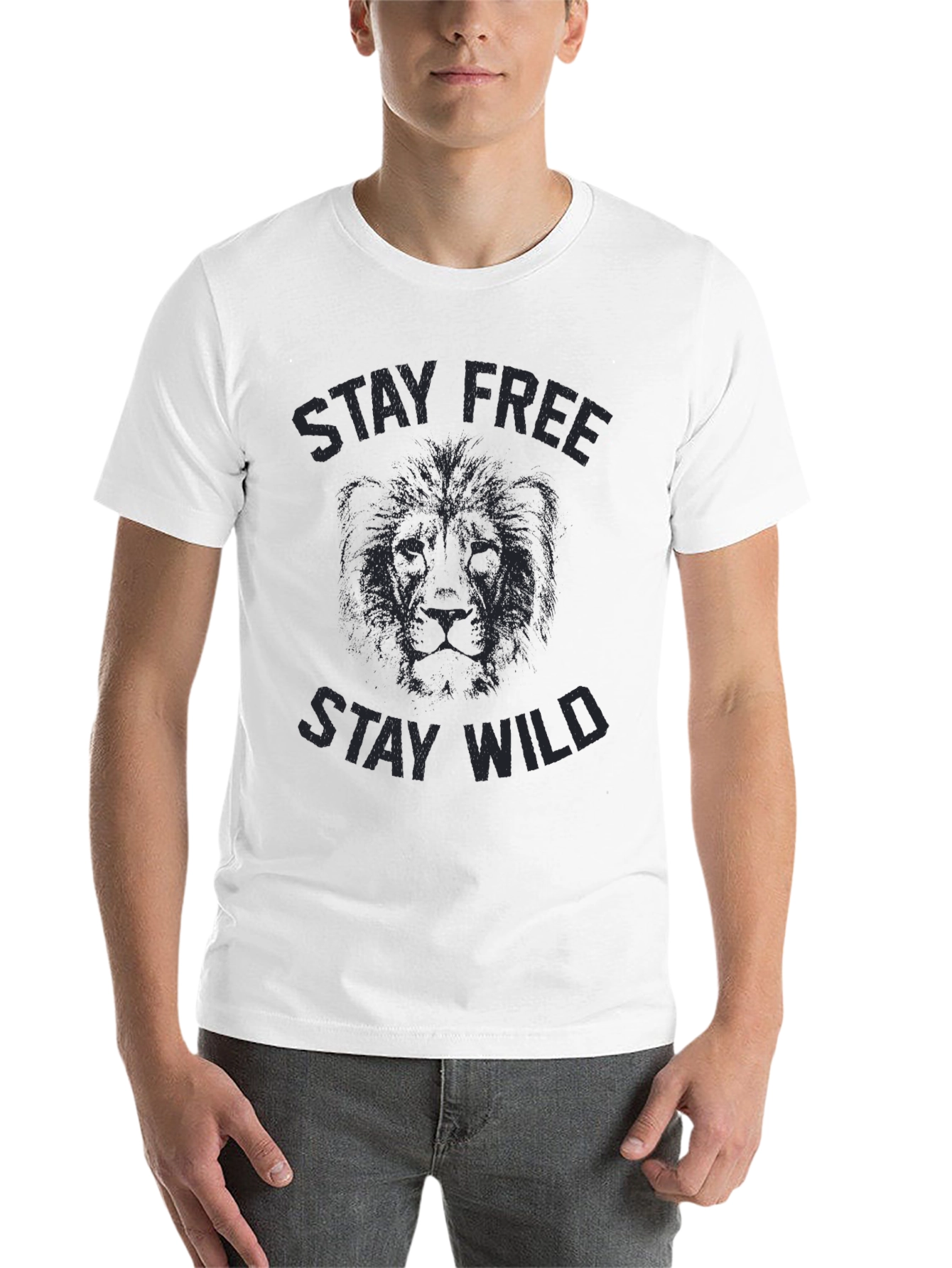 Black Stay Free Stay Wild Graphic Tee - Black Cotton Lion Print view 14