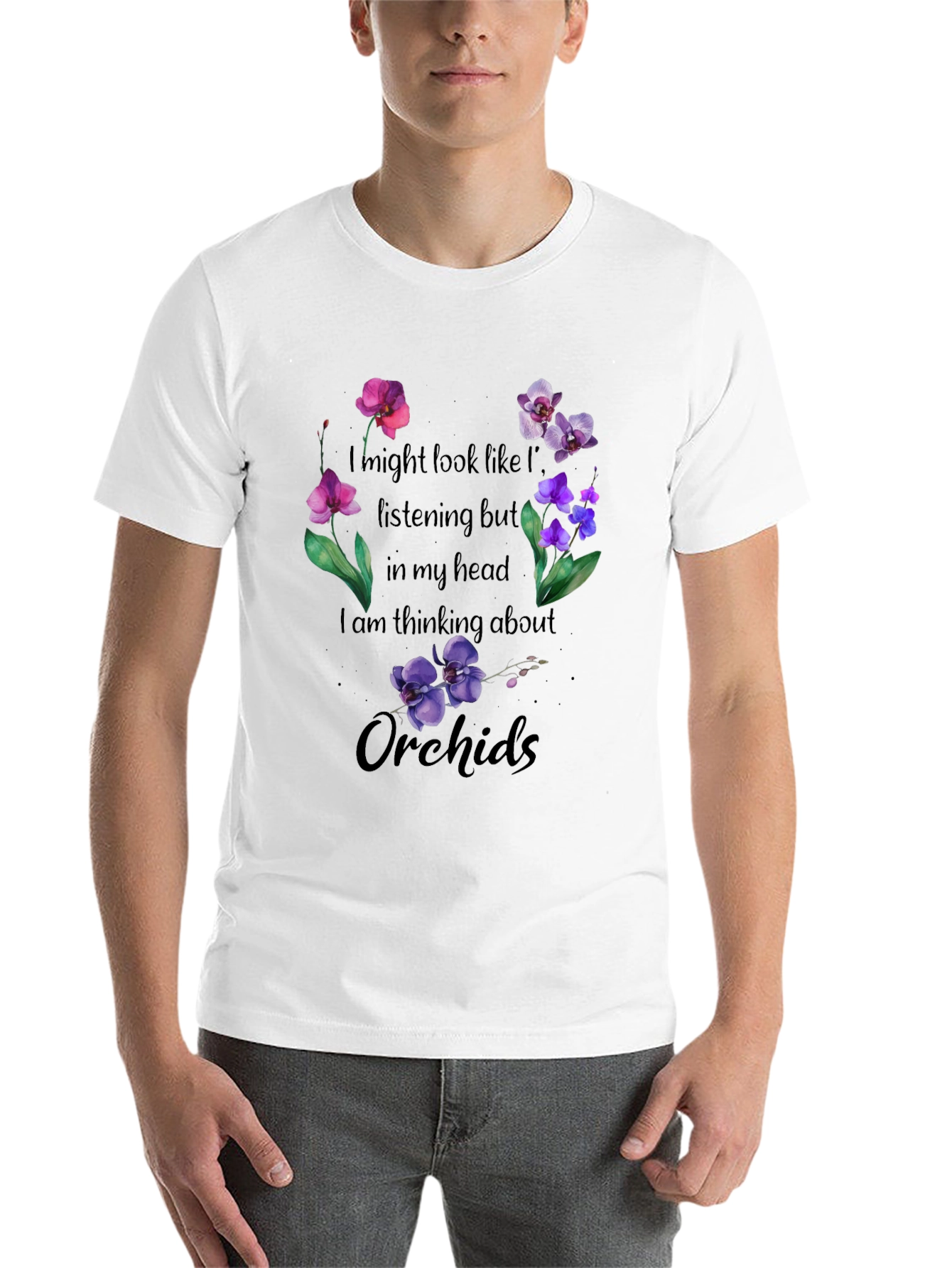 Black Thinking About Orchids T-Shirt view 14