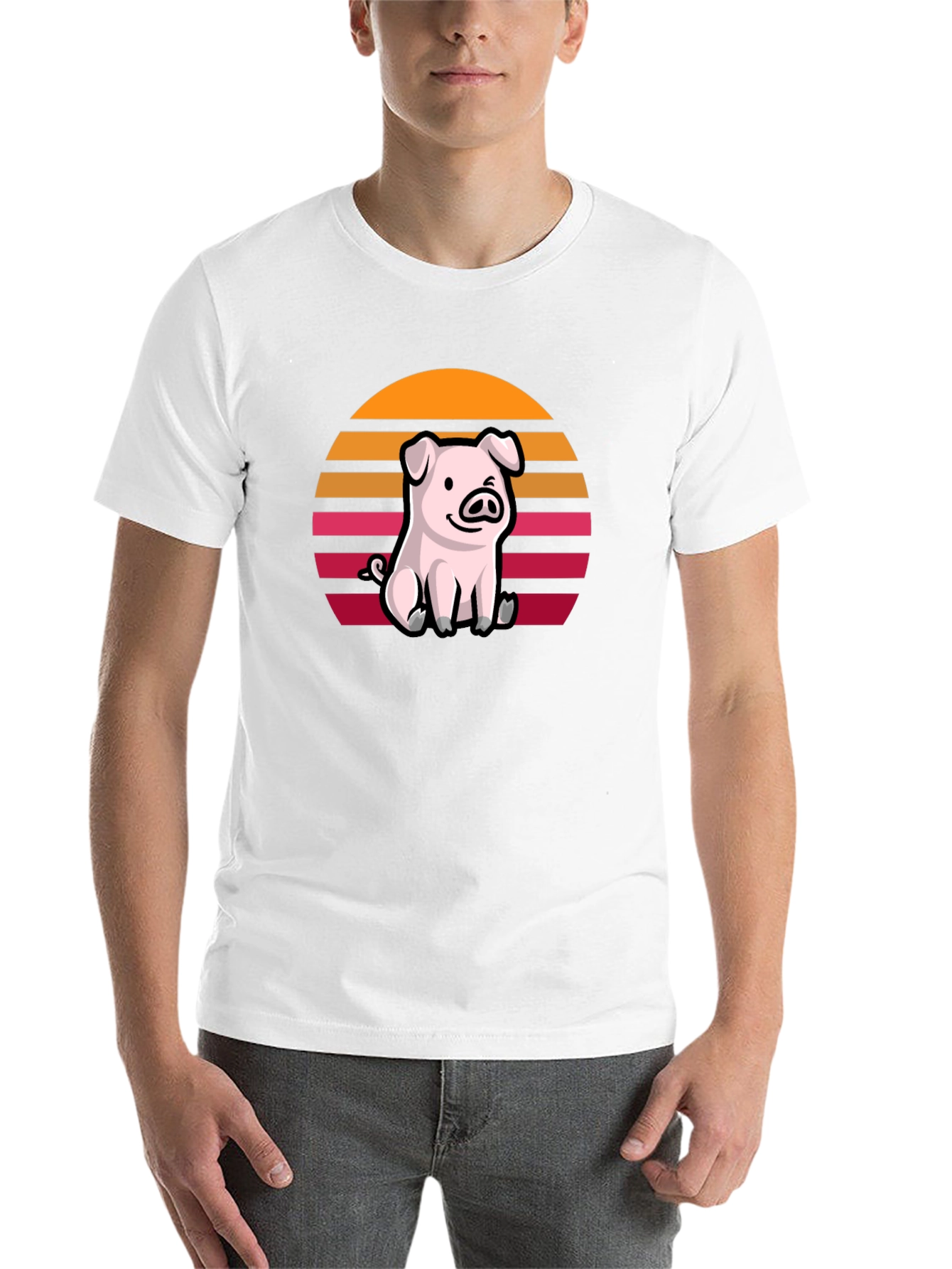 Black Cute Pig Sunset Graphic T-Shirt view 14