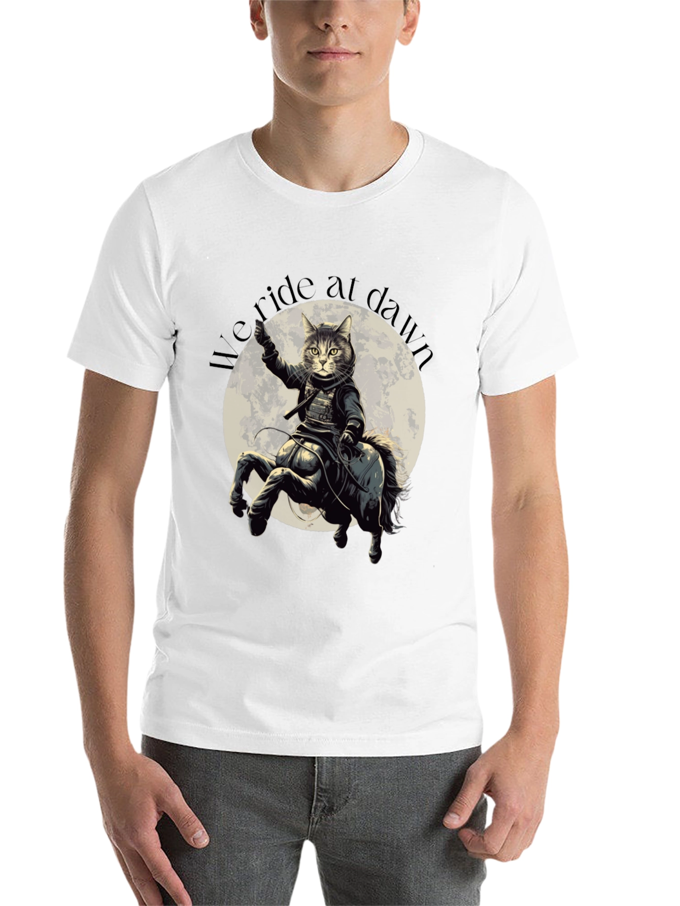 Black We Ride at Dawn Cat Centaur Graphic T-Shirt view 14