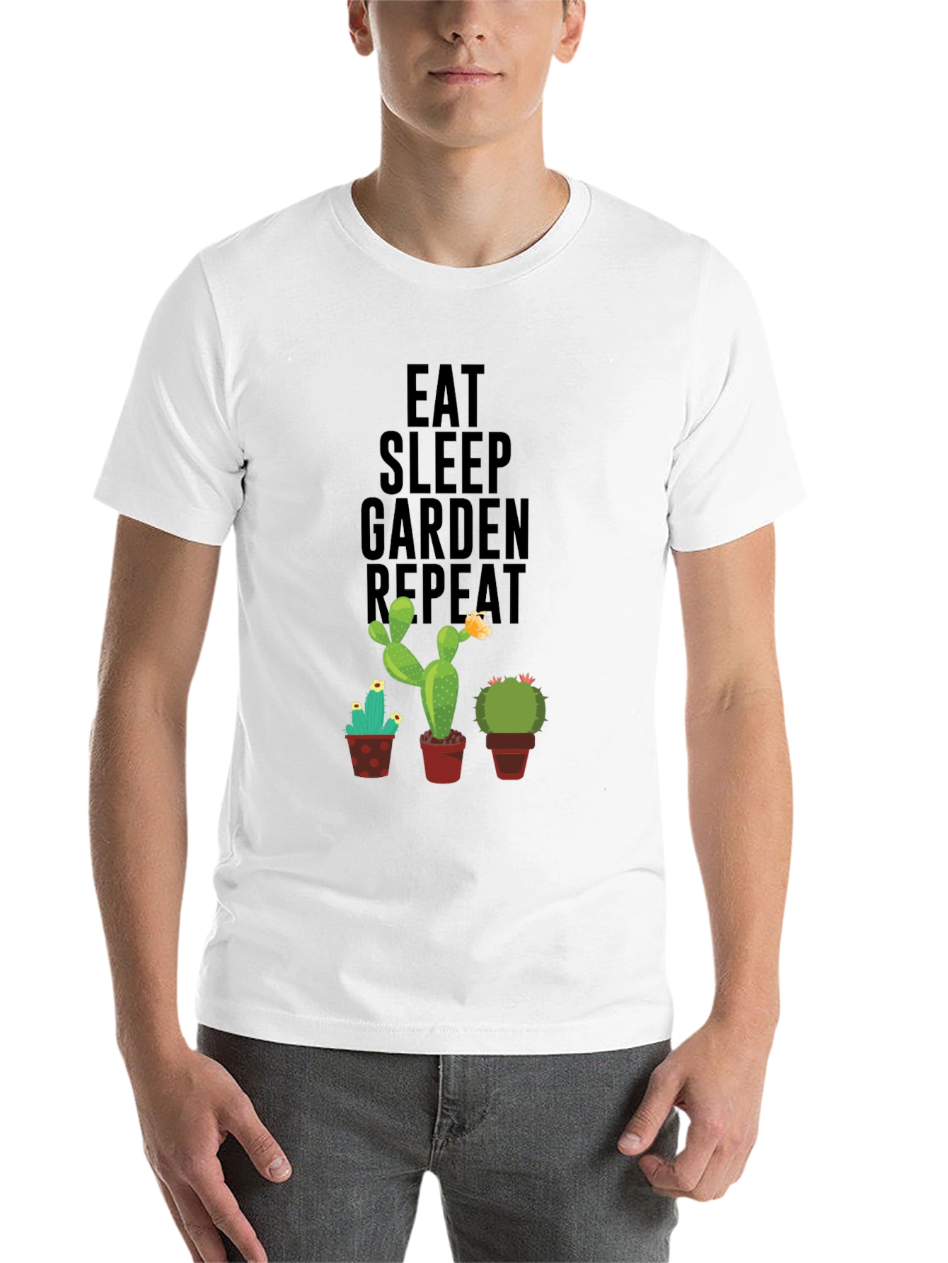 Black Eat Sleep Garden Repeat Cactus Graphic Tee view 14