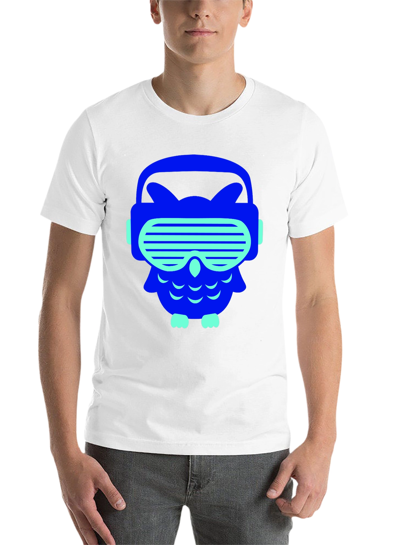 Black Cool Cyberpunk Owl Graphic Tee - Black Cotton T-Shirt view 14