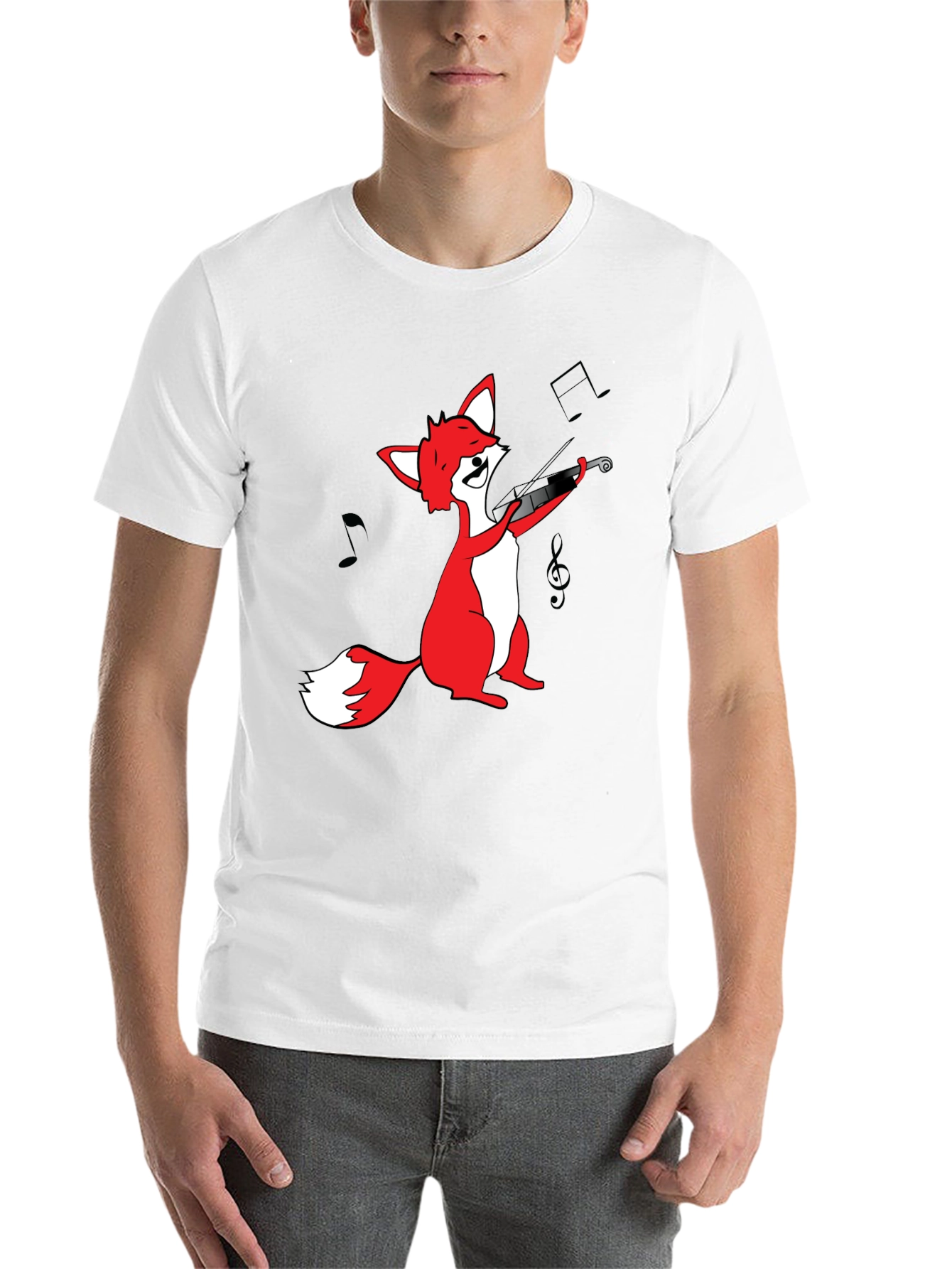Black Fox Violinist T-Shirt - Black Graphic Tee view 14