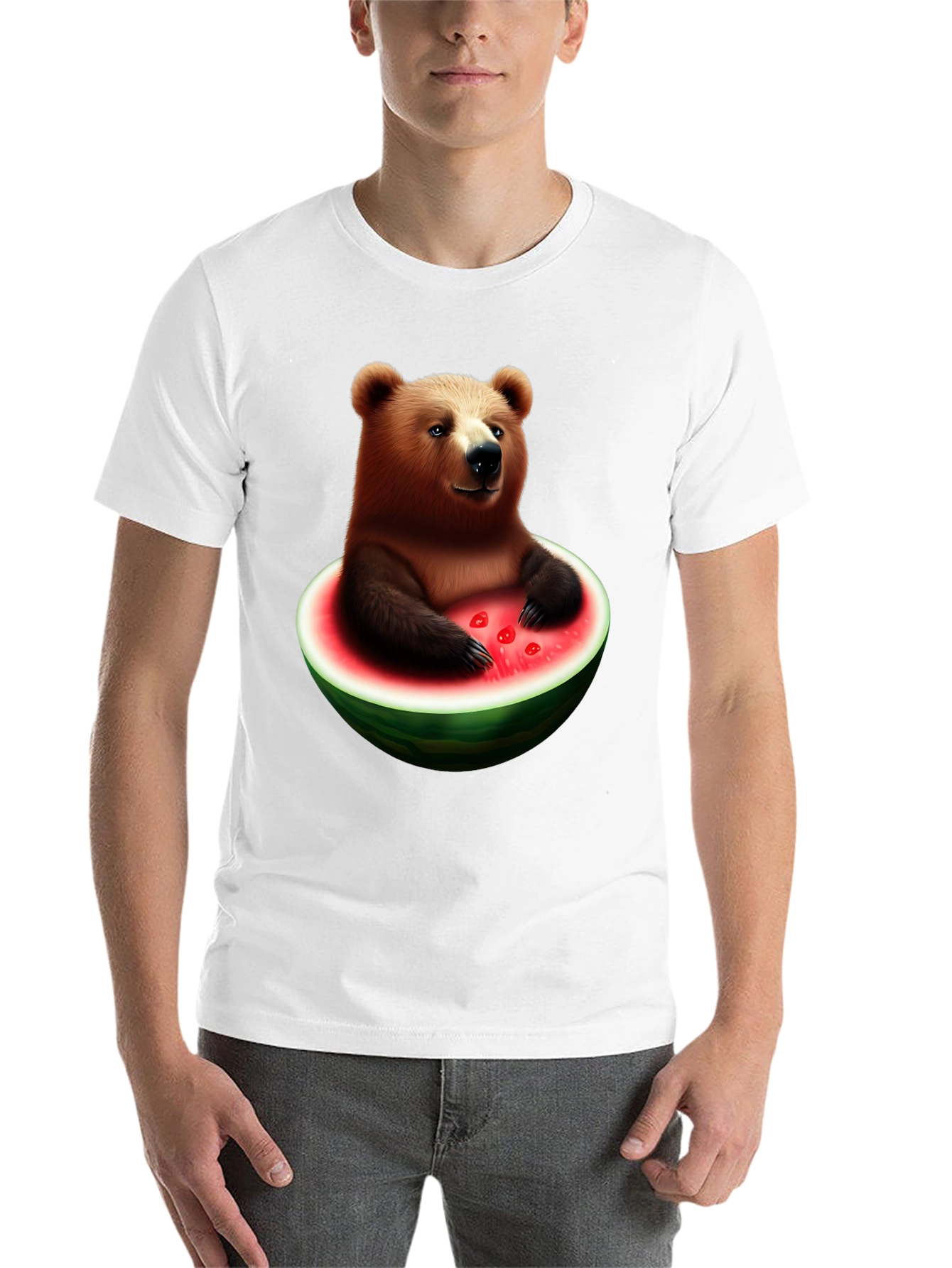 Black Bear in Watermelon Men's Black T-Shirt view 14