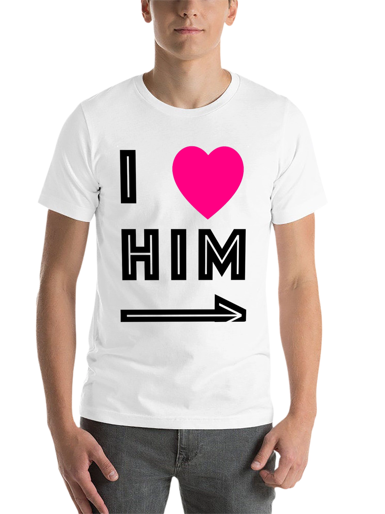 Black I Heart Him Graphic Tee - Black Unisex T-Shirt view 14