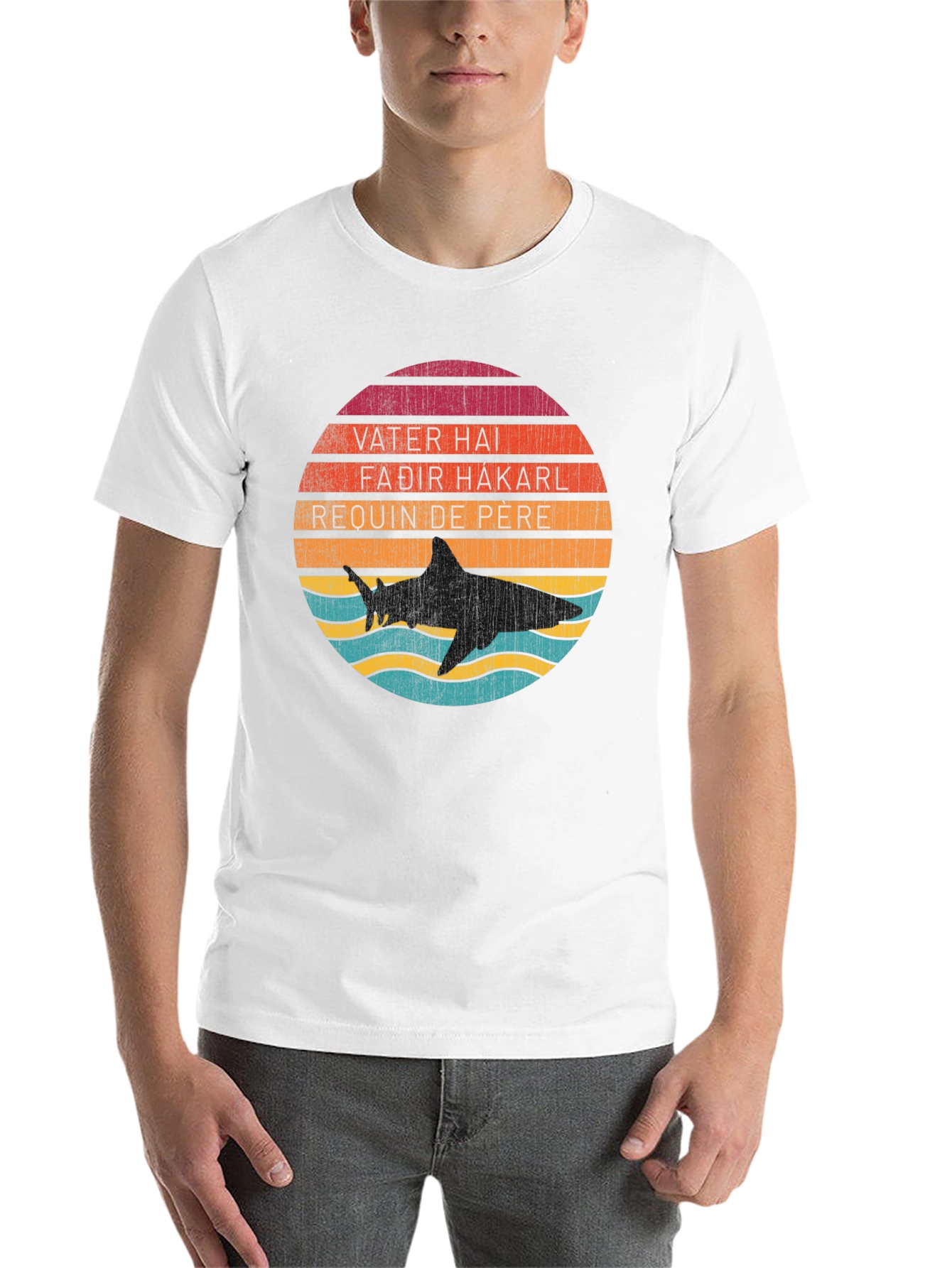 Retro Shark Dad T-Shirt - Vater Hai, Fadir Hakarl, Requin de Pere - 14