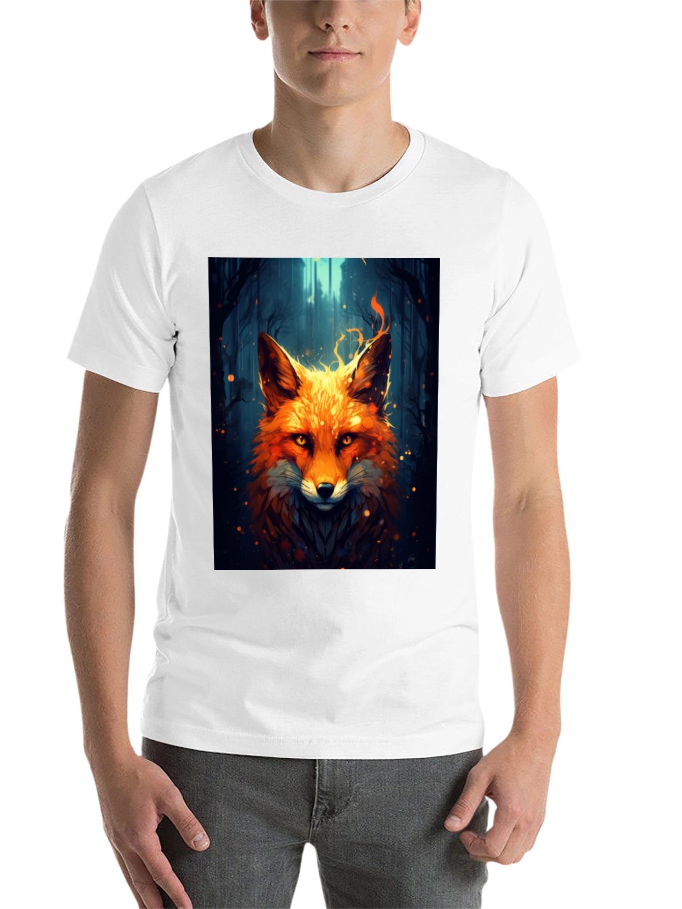Black Fiery Fox Graphic Tee - Bold Animal Print Shirt view 14