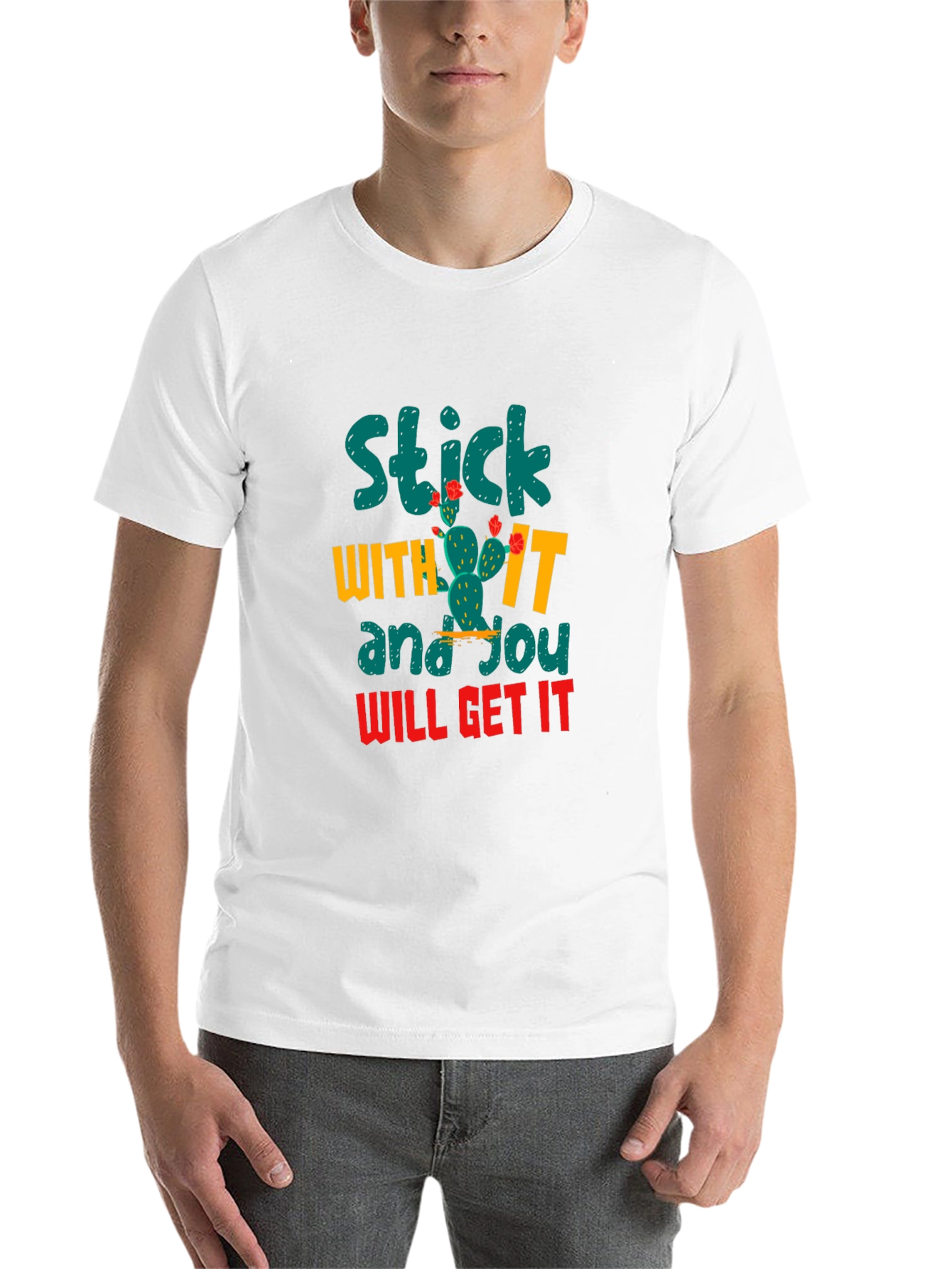 Black Motivational Cactus T-Shirt - Stick With It! view 14