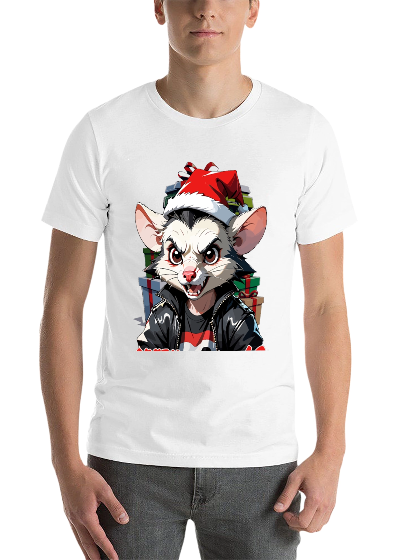 Black Festive Opossum Tee - Holiday Style view 14