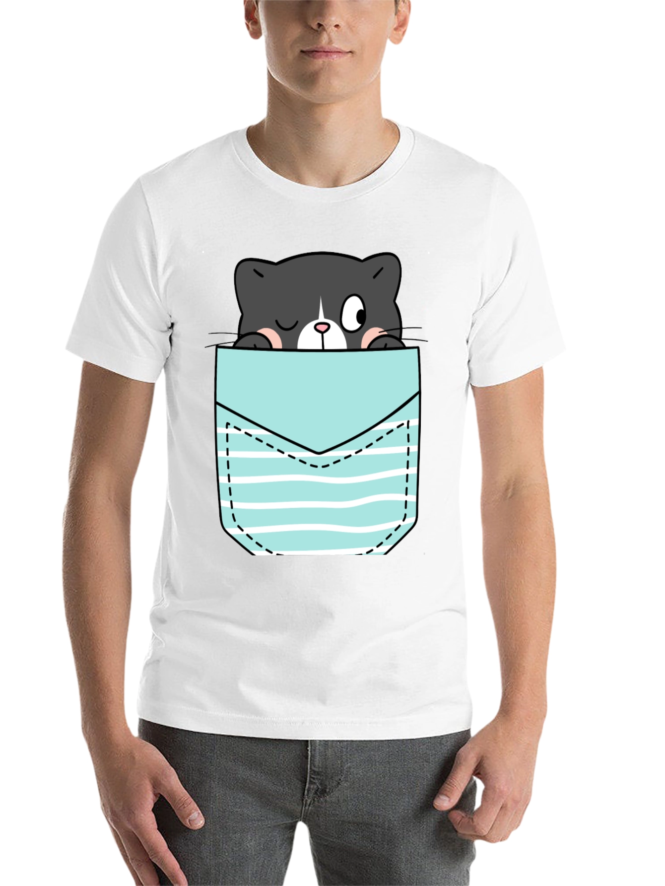 Black Black T-Shirt with Peek-a-Boo Cat Pocket Design view 14