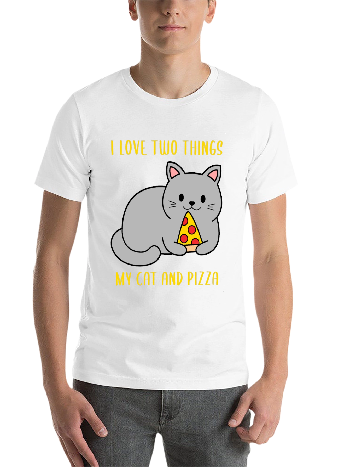 Black Funny Cat & Pizza T-Shirt view 14