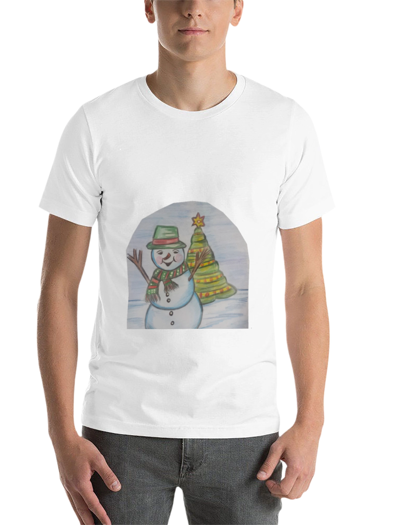 Black Festive Snowman & Christmas Tree T-Shirt view 14