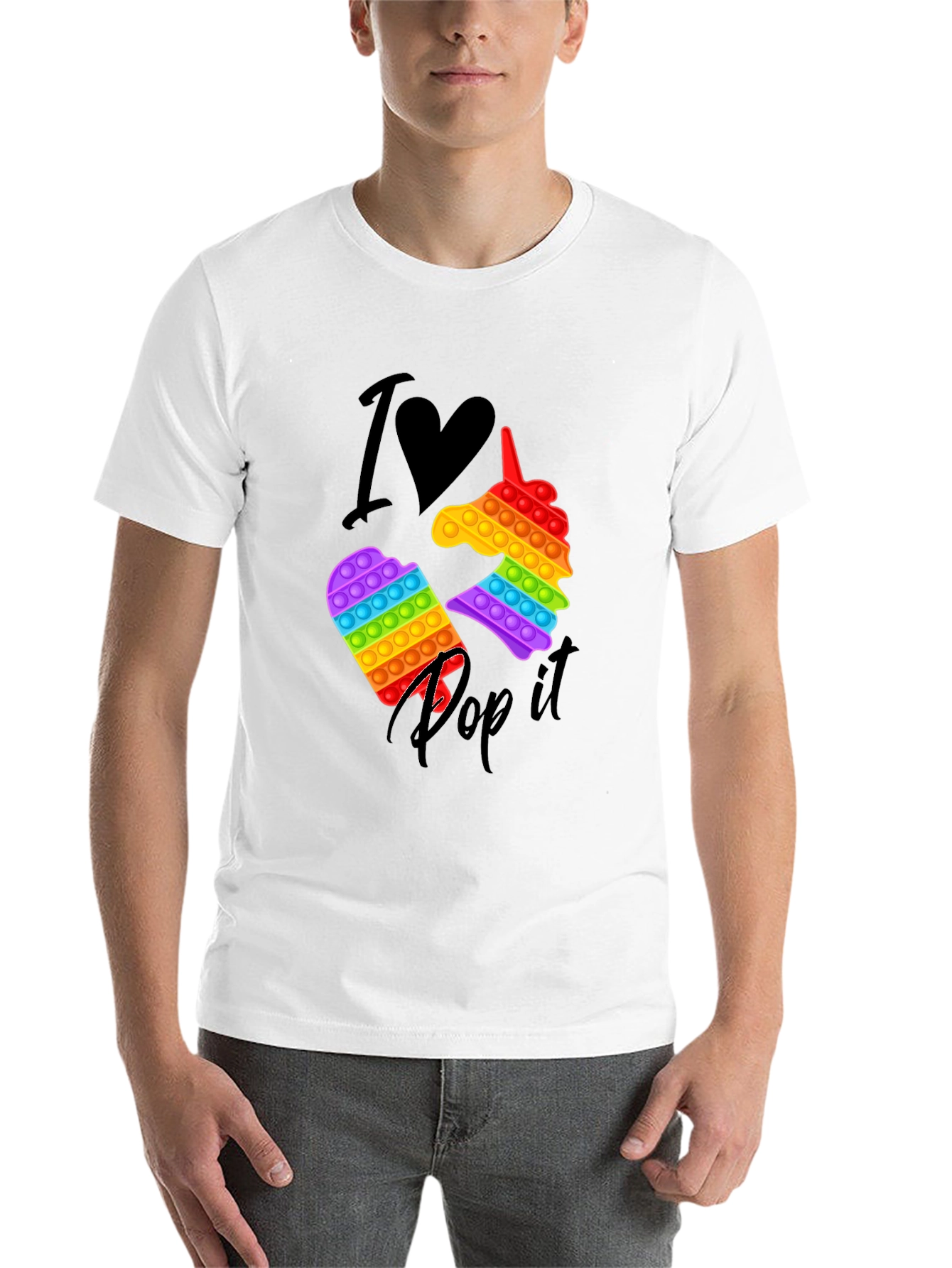 Black I Love Pop It T-Shirt, Unicorn & Square Design view 14