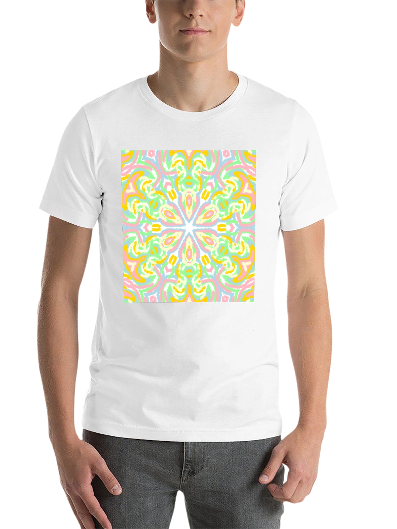 Black Colorful Mandala Graphic Tee - Black Cotton Casual T-Shirt view 14