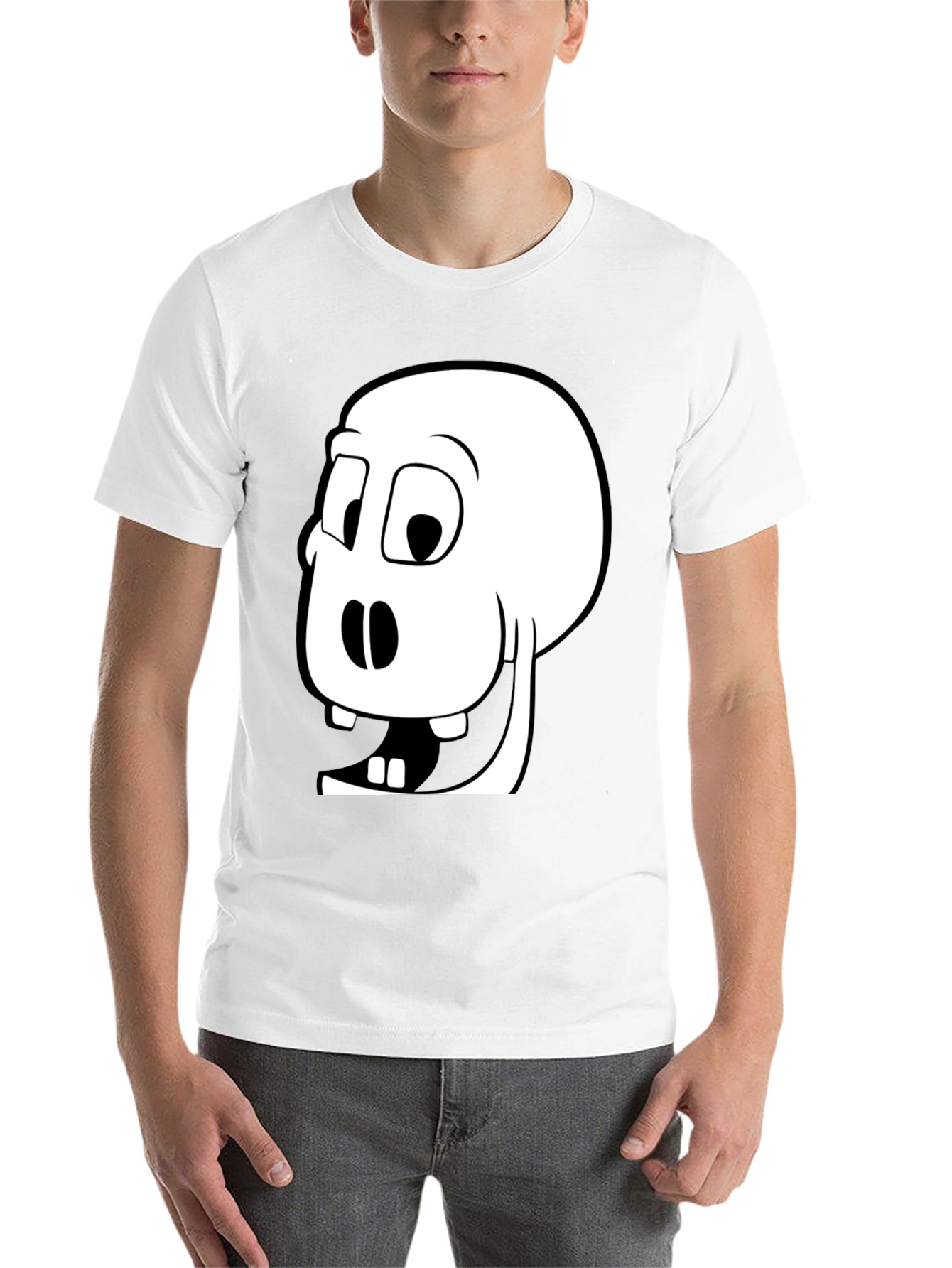 Black Funny Cartoon Skull Graphic Tee - Black Cotton Blend view 14