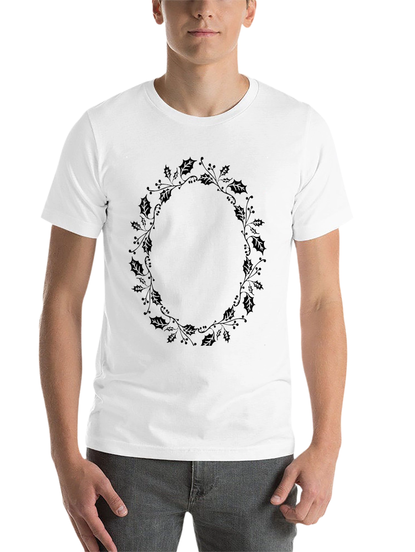 Black Men's Black Holly Wreath Graphic Tee view 14