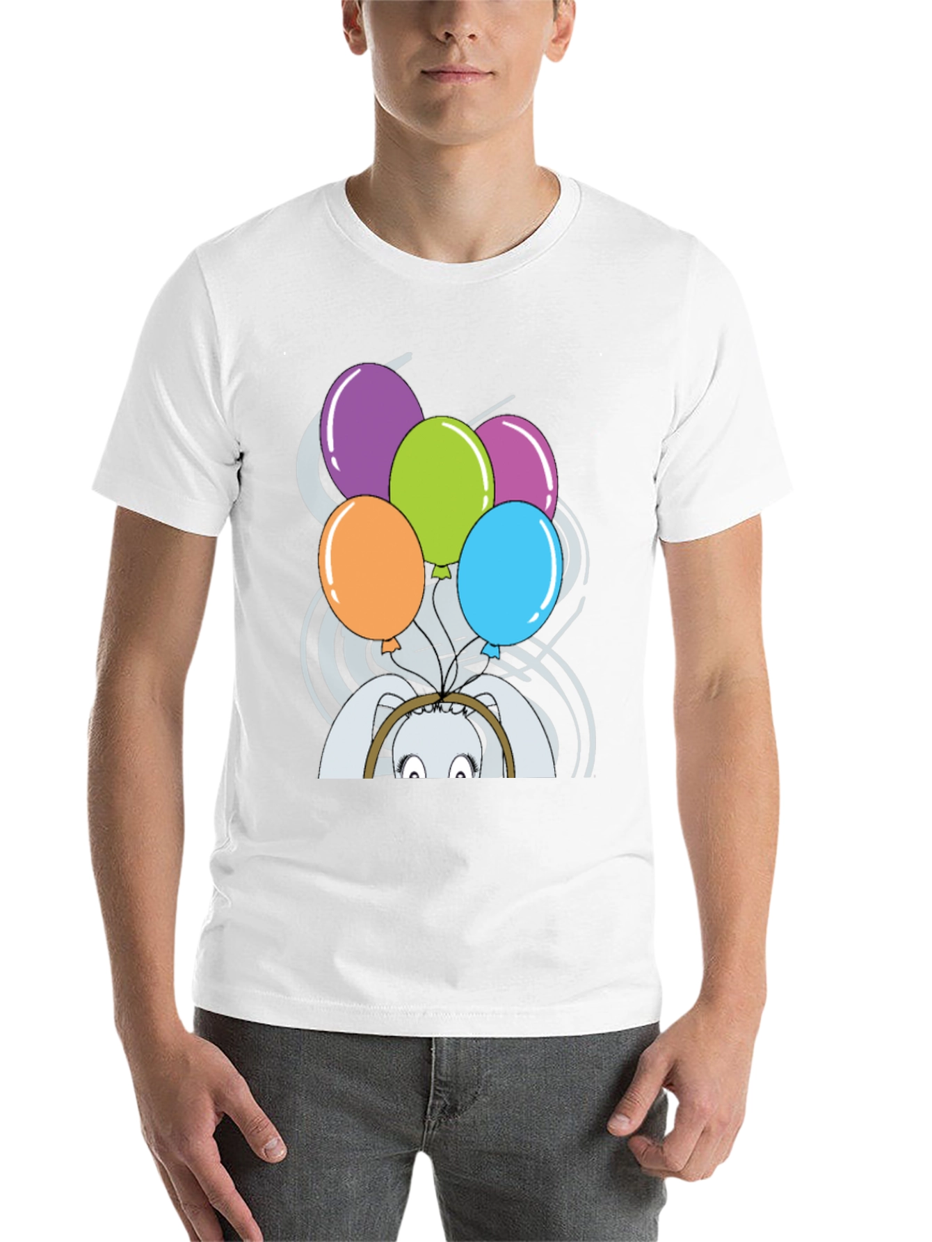 Black Funny Rabbit with Balloons T-Shirt view 14