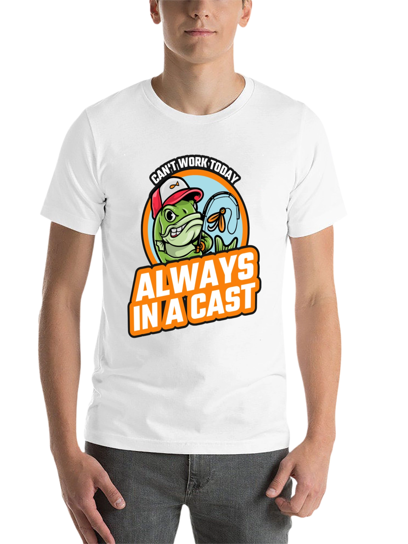 Black Funny Fishing T-Shirt - "Always In A Cast" view 14