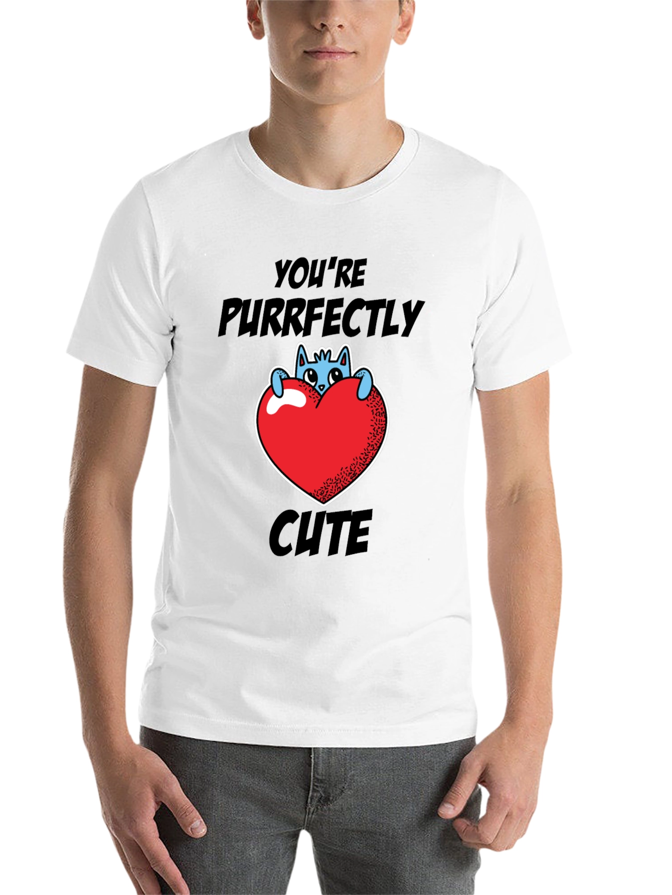 Black Purrfectly Cute Cat Heart Graphic T-Shirt view 14