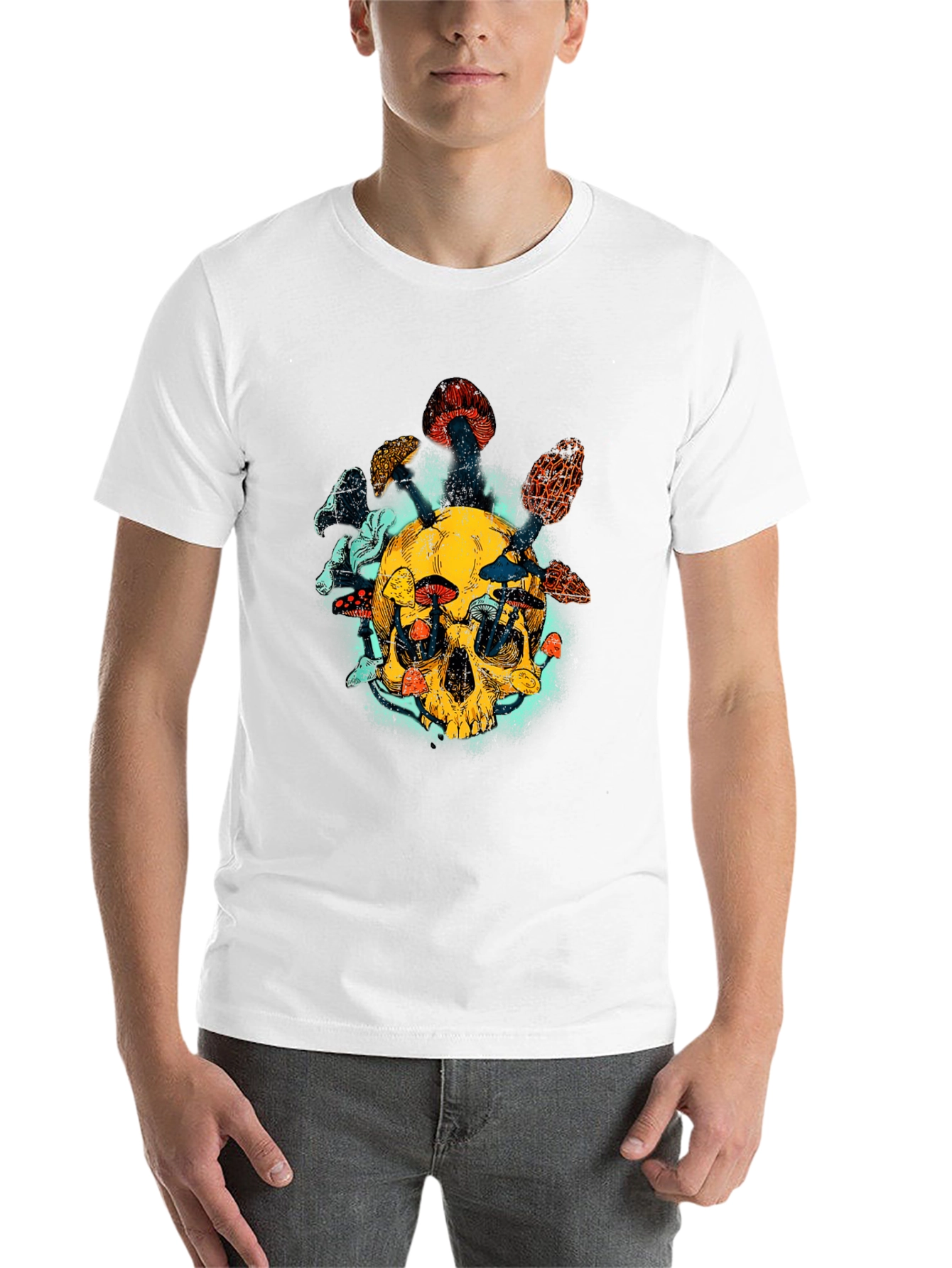 Black Skull & Mushroom Graphic Tee - Unique Design view 14