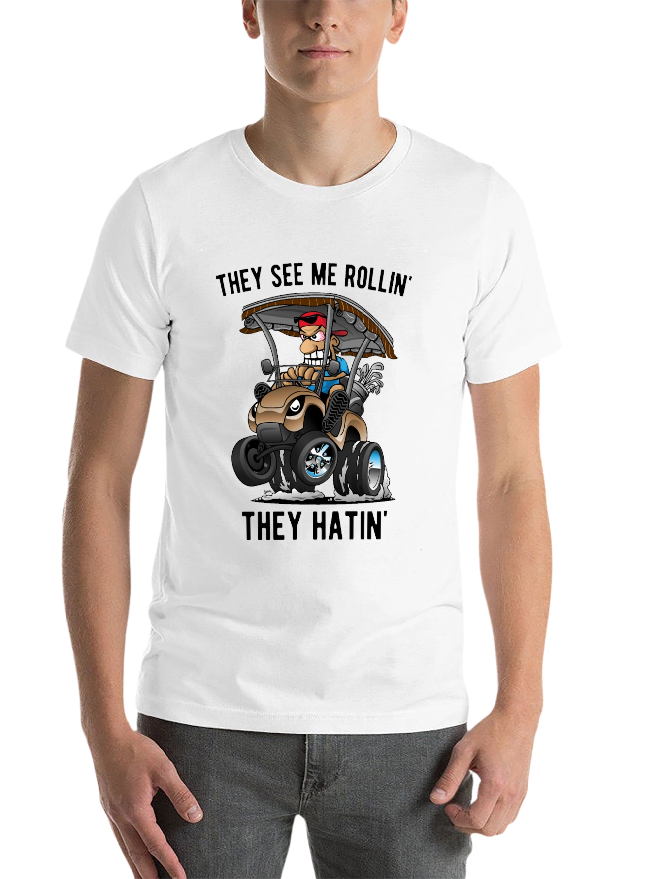 Black Funny Golf Cart T-Shirt: They See Me Rollin' view 14