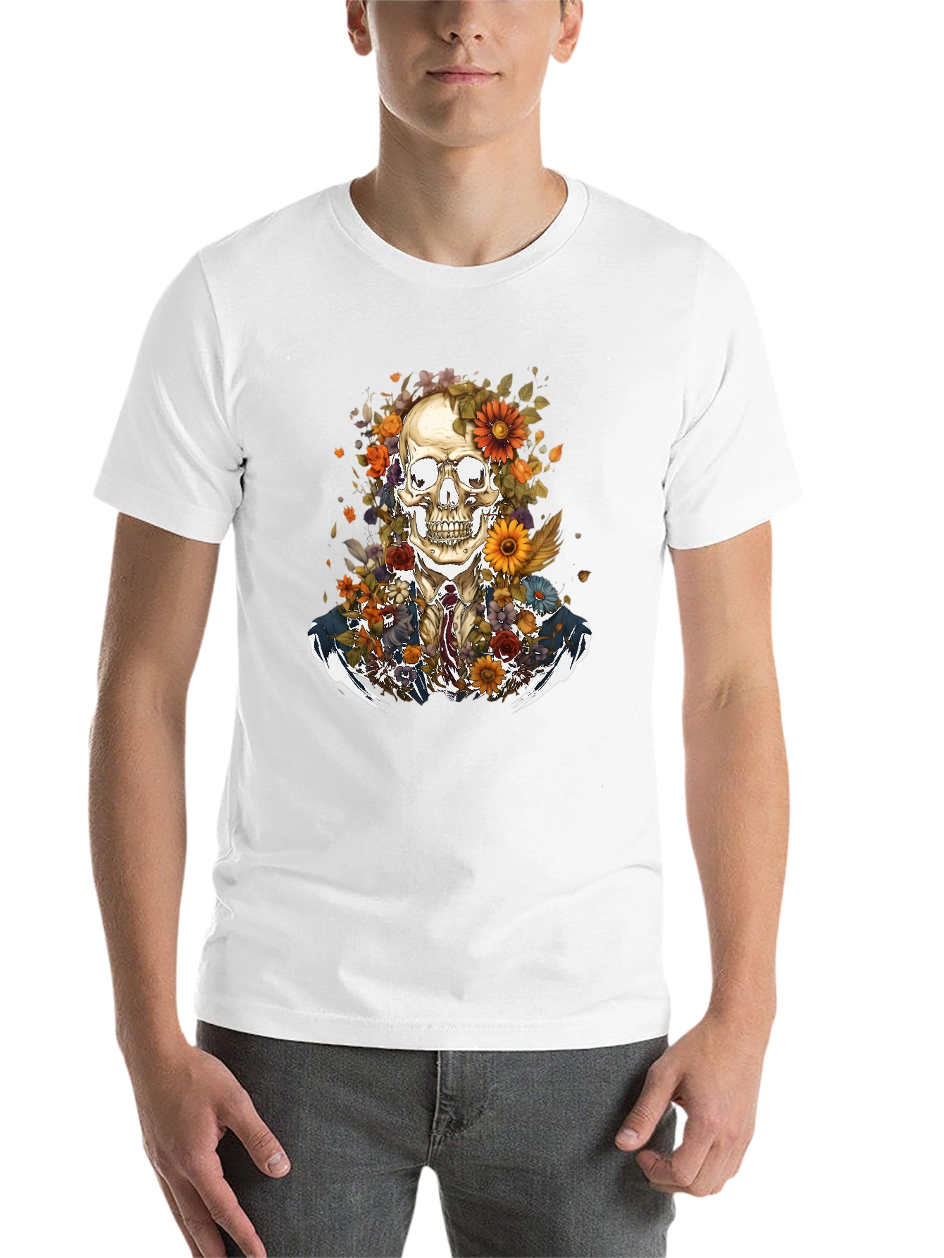 Black Floral Skull Graphic Tee - Stylish Menswear view 14