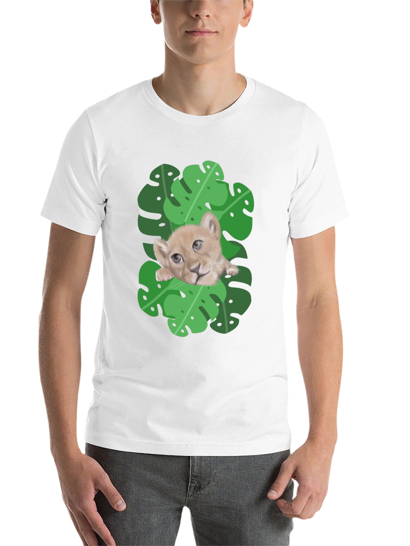 Black Lion Cub in Leaves Graphic T-Shirt - Black view 14