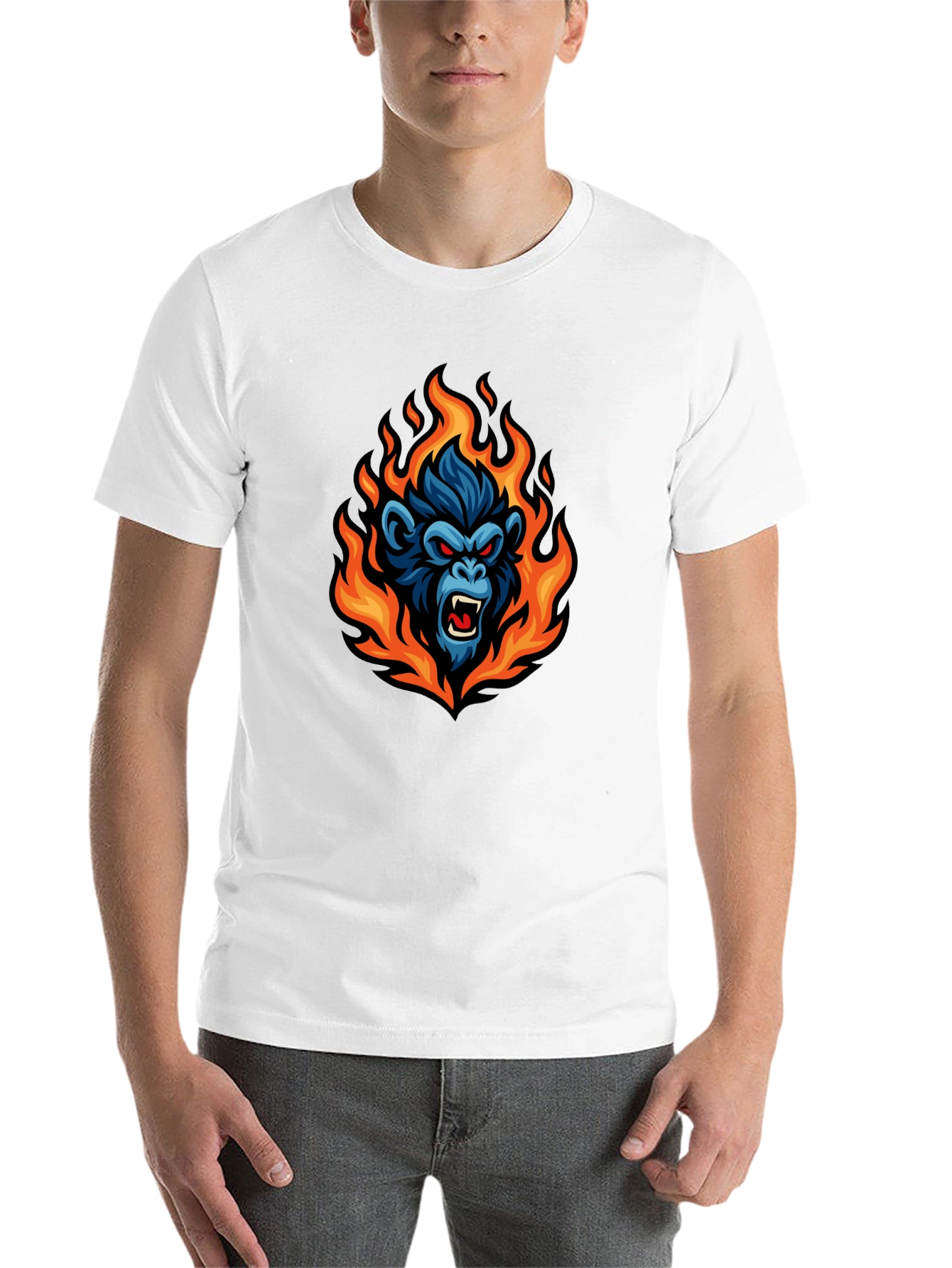 Black Fiery Gorilla Graphic Tee - Black Cotton T-Shirt view 14