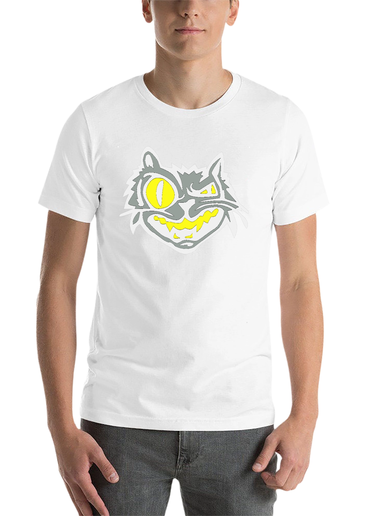 Black Grinning Cat Graphic Black Tee view 14
