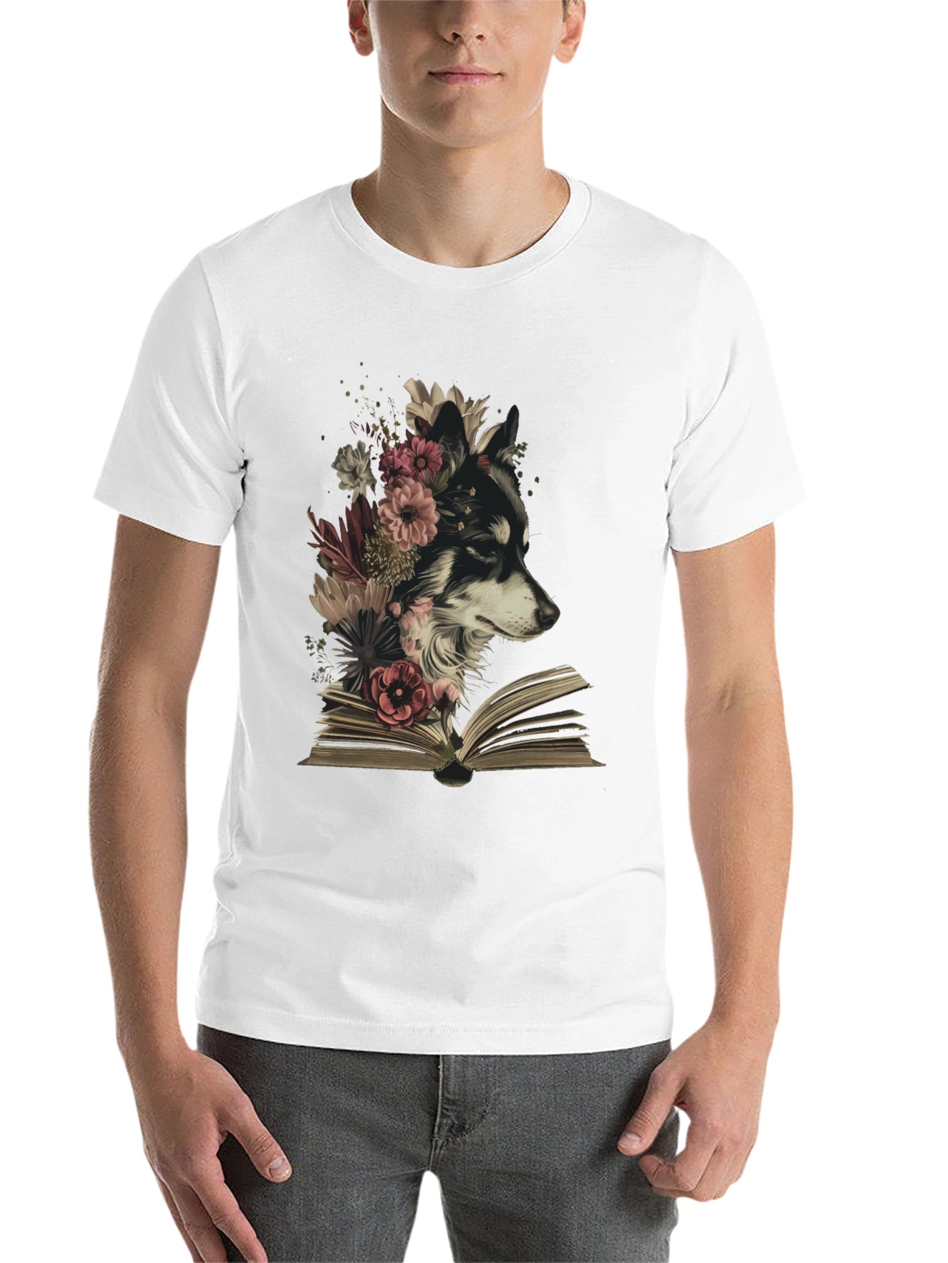Black Floral Dog Book T-Shirt - Black view 14