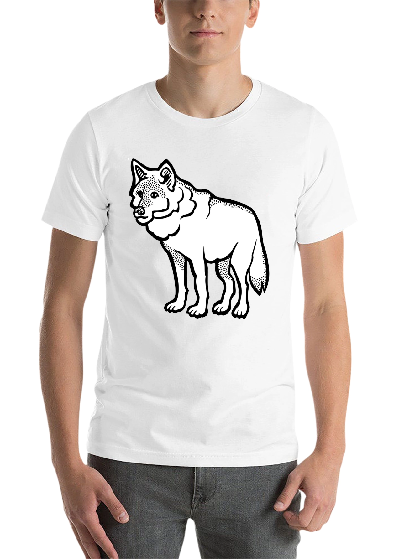 Black Black T-Shirt with White Wolf Graphic Print view 14