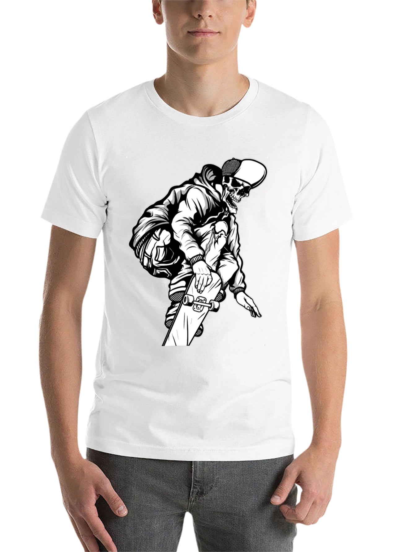 Black Skateboard Skeleton Graphic T-Shirt view 14
