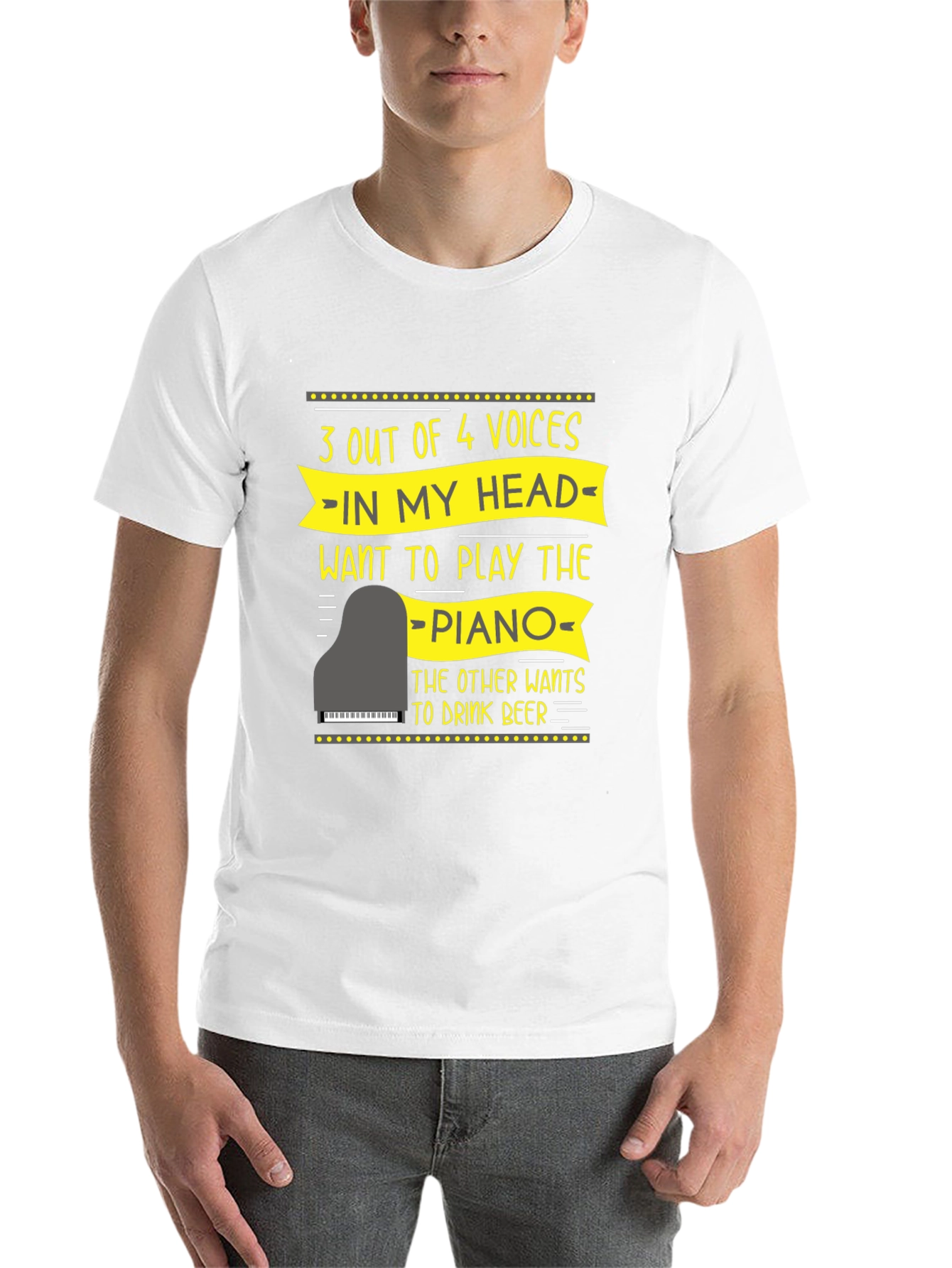 Black Funny Piano Player T-Shirt - 3 Out of 4 Voices view 14