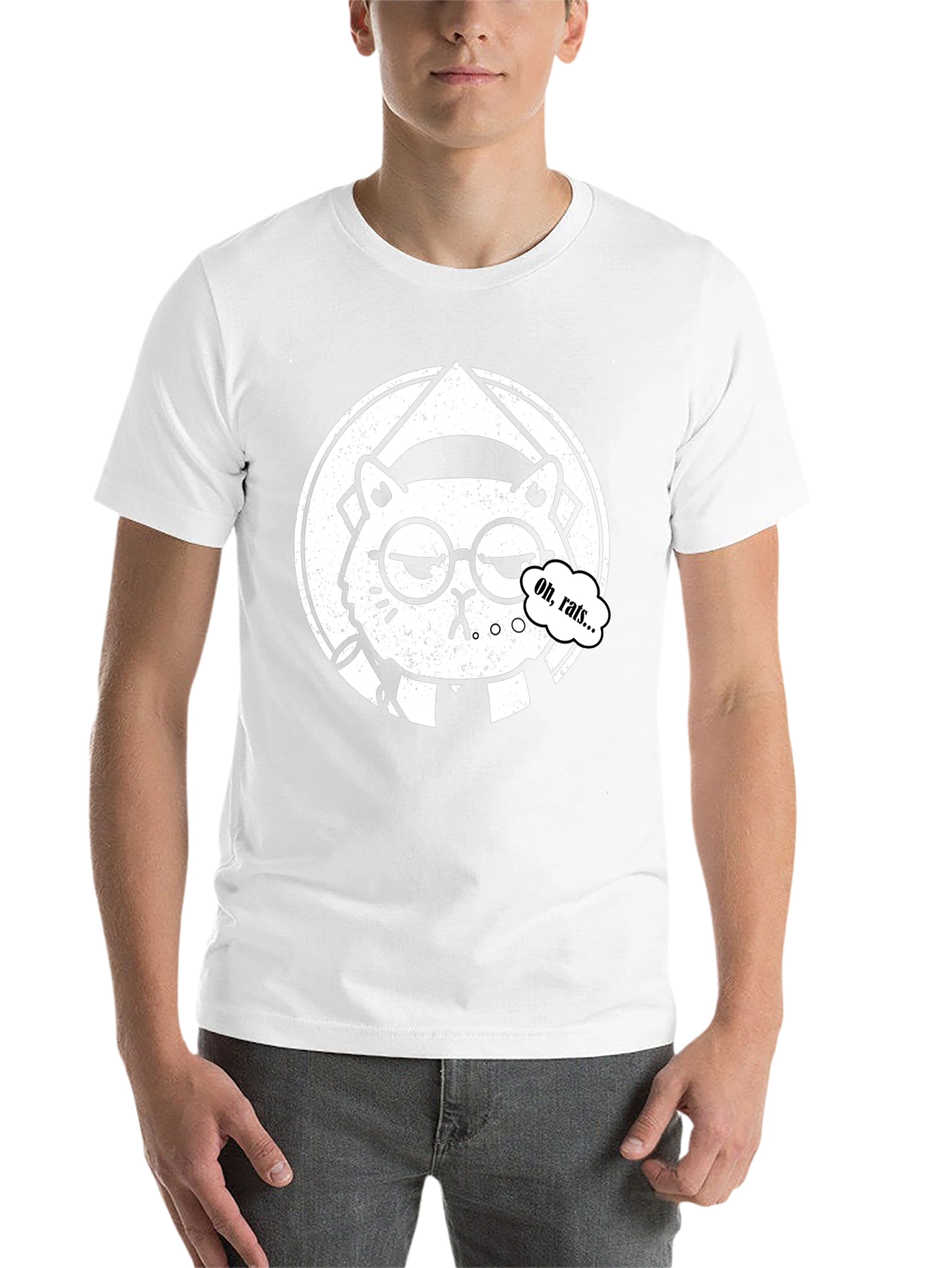 Black Oh Rats! Black T-Shirt with Cartoon Cat view 14