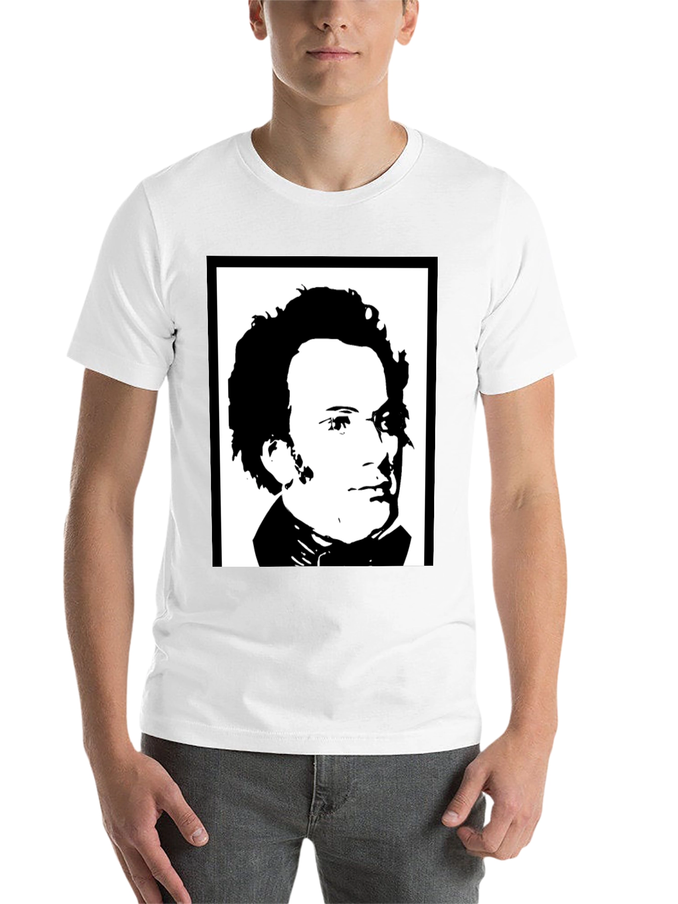 Black Black T-Shirt with Portrait Print view 14