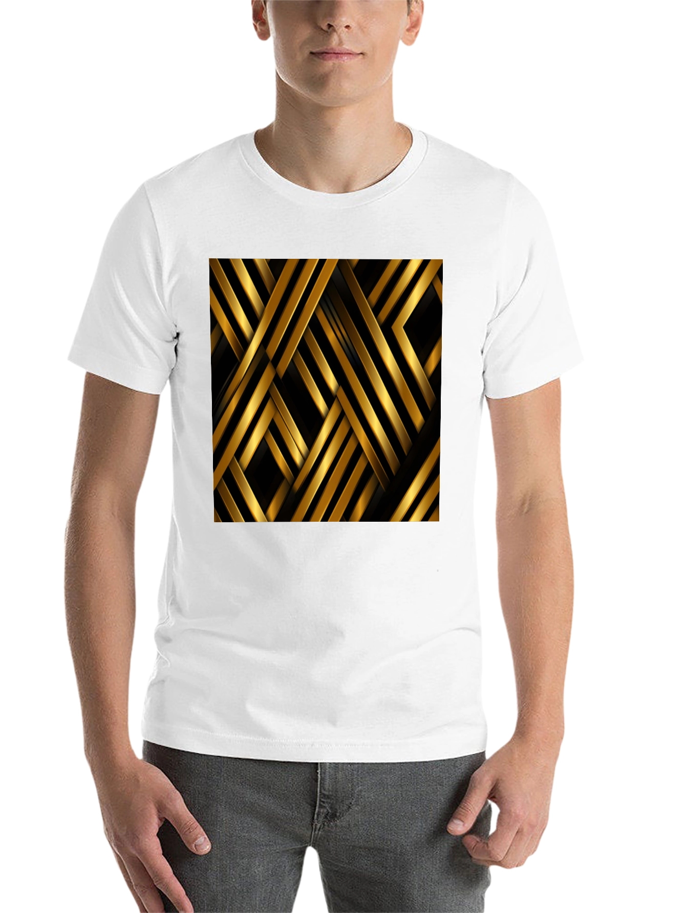 Black Geometric Gold Stripes T-Shirt view 14
