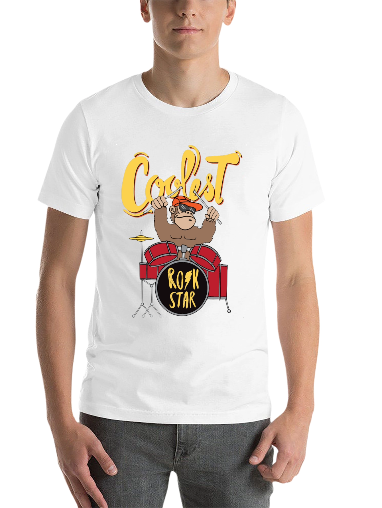 Black Coolest Rock Star Monkey Drummer T-Shirt view 14