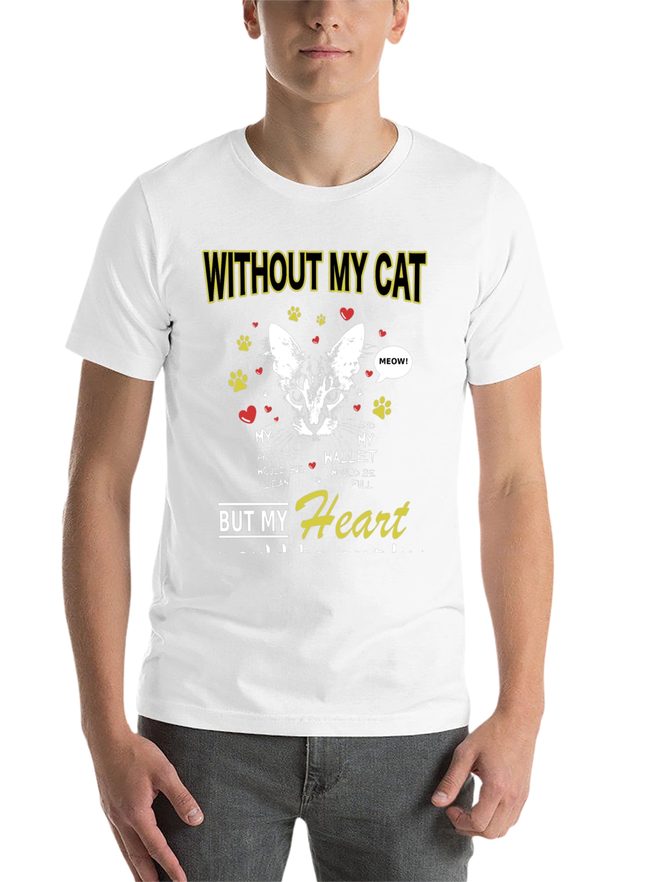 Black Without My Cat T-Shirt - Heart Full view 14